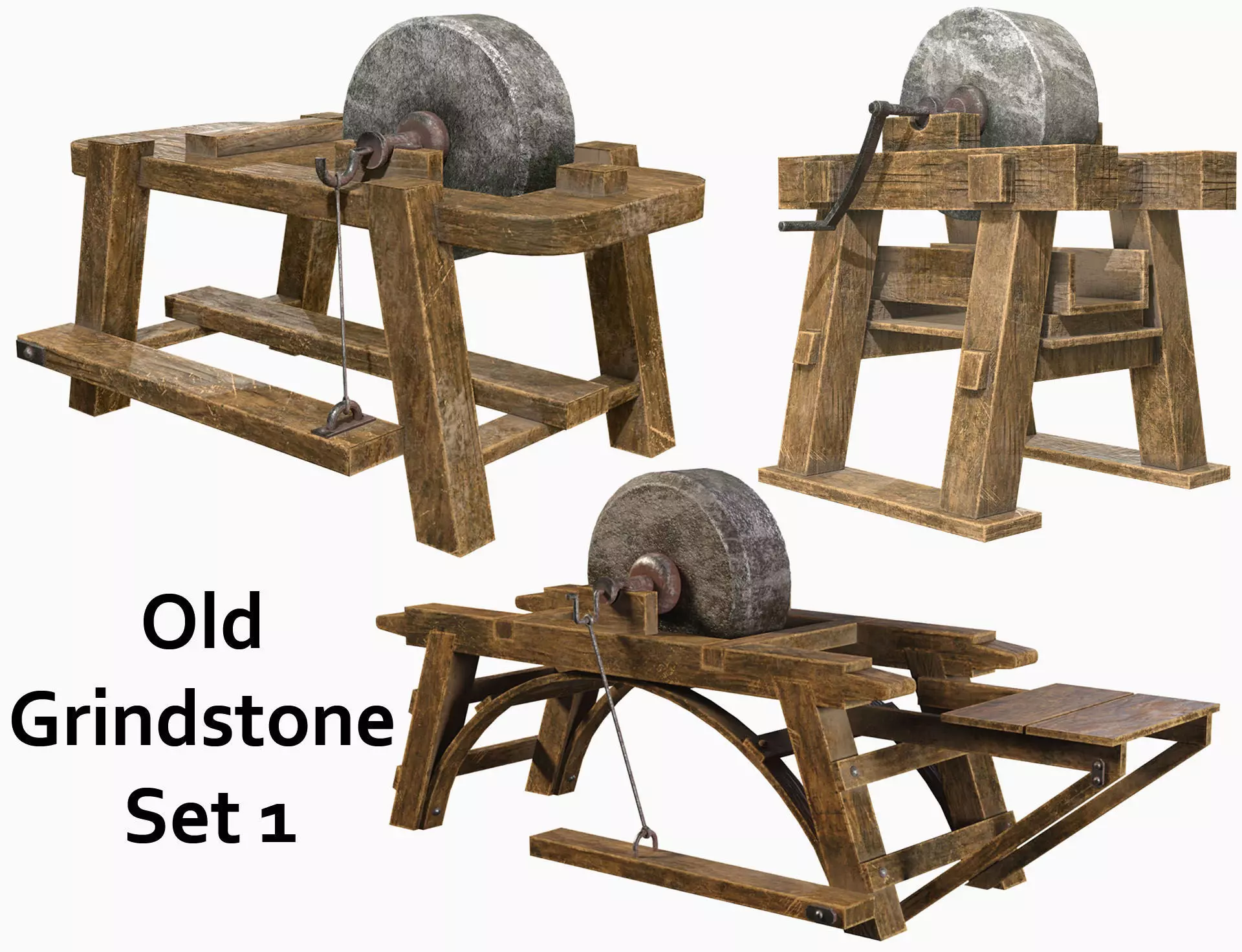 Old Grindstone Set 1 3D Model Collection_0