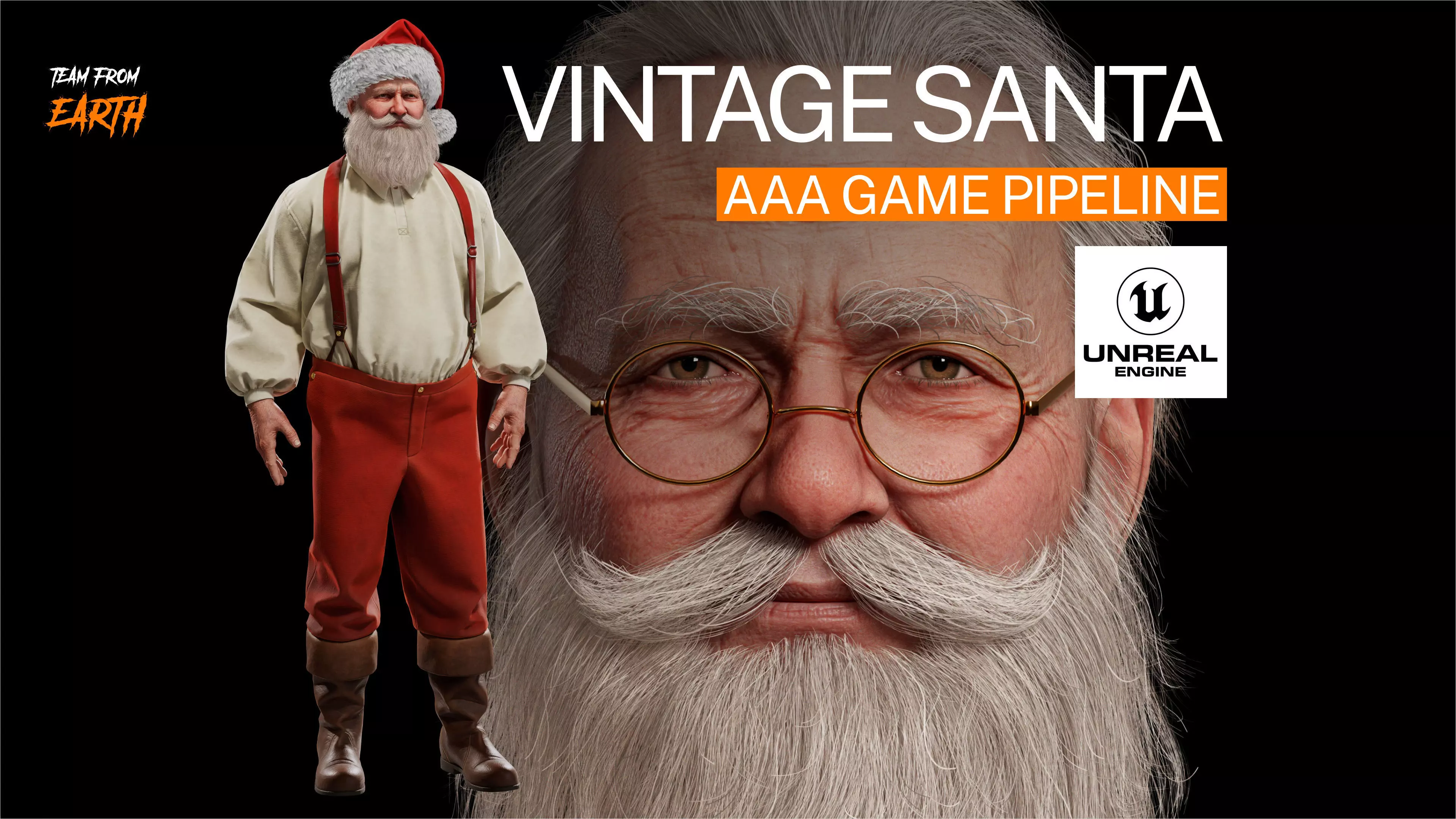 Vintage 3D model of Santa Clause animated for Unreal engine Low-poly 3D model_0
