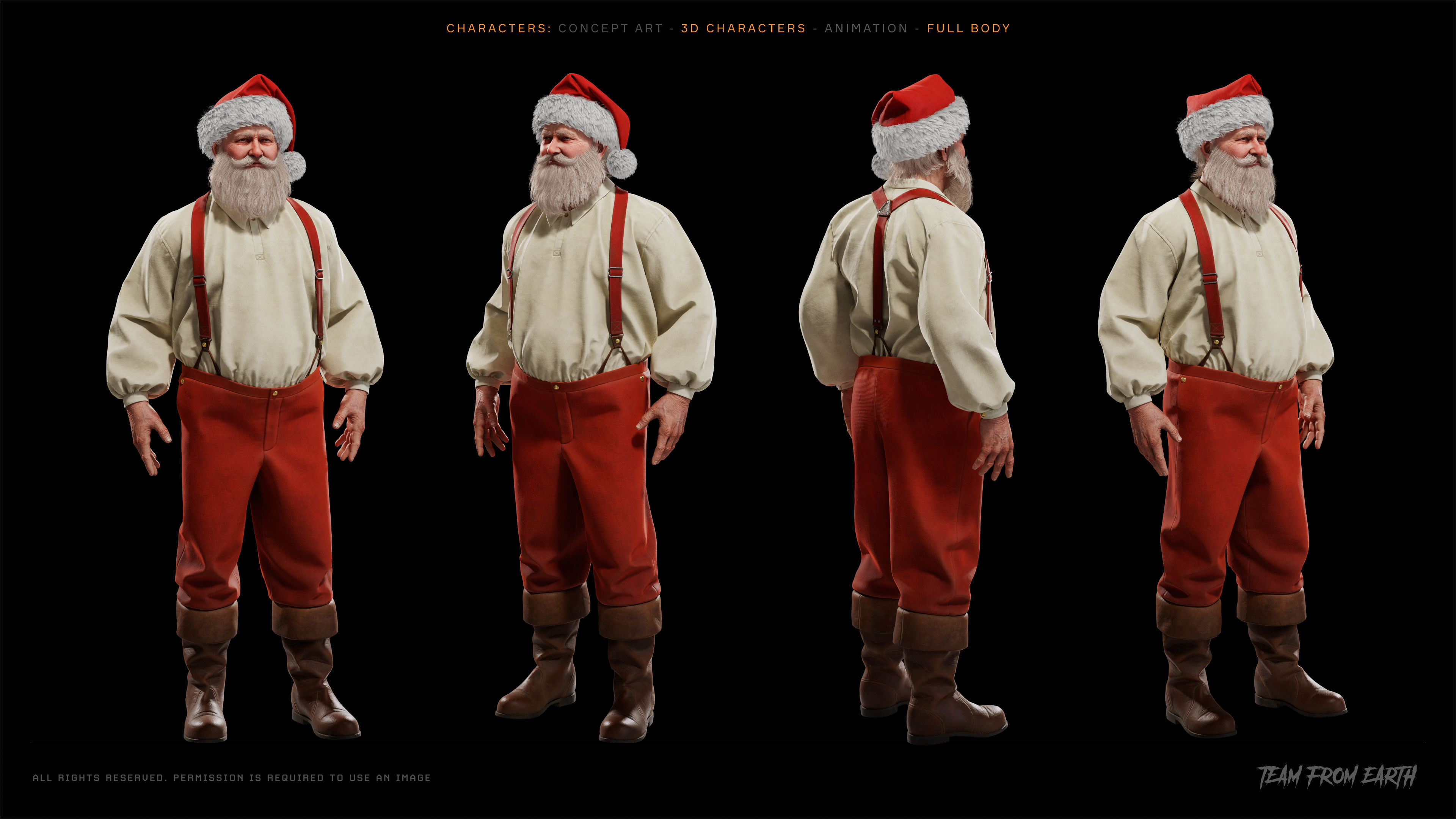 Vintage 3D model of Santa Clause animated for Unreal engine Low-poly 3D model_1