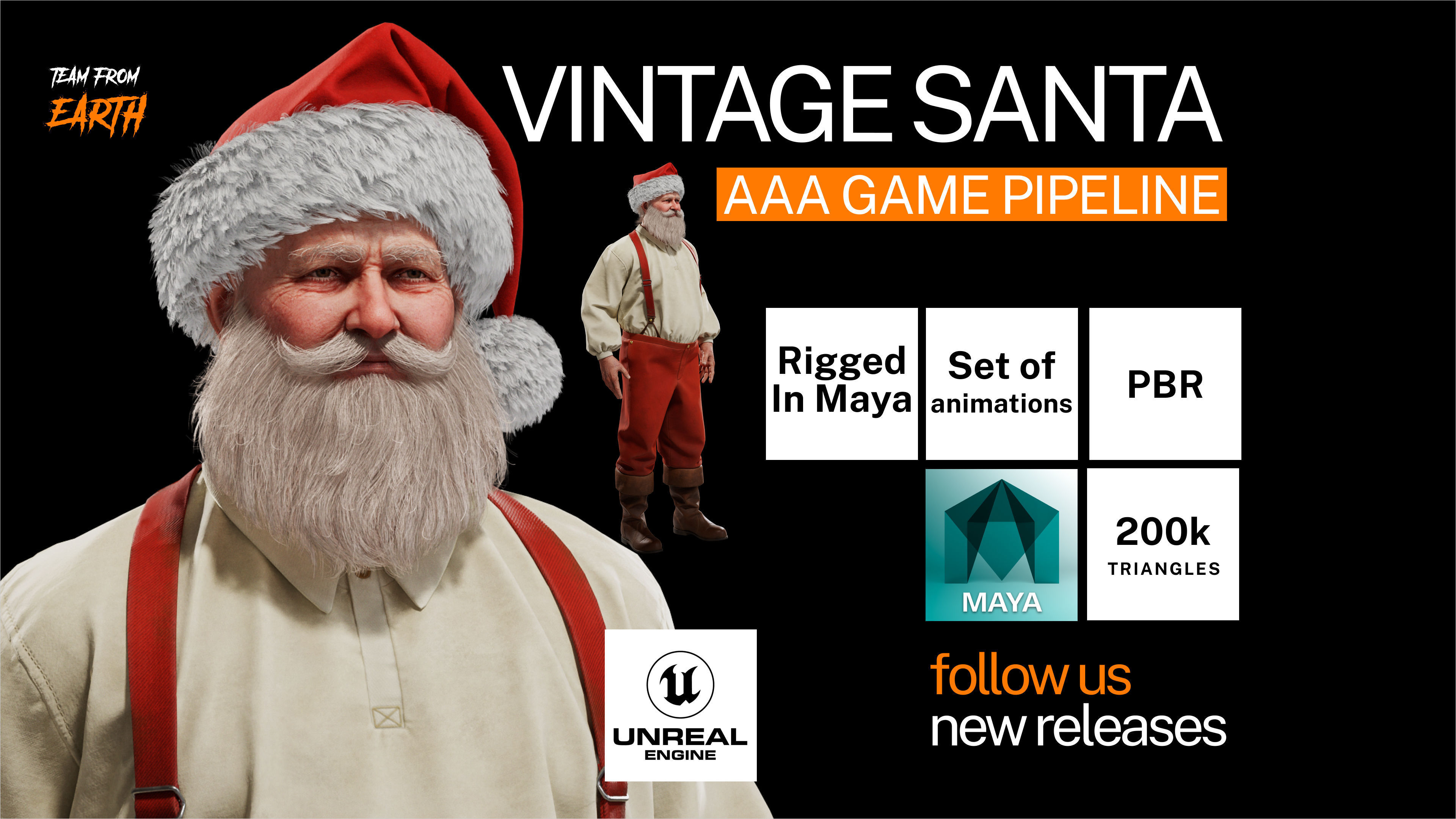 Vintage 3D model of Santa Clause animated for Unreal engine Low-poly 3D model_12