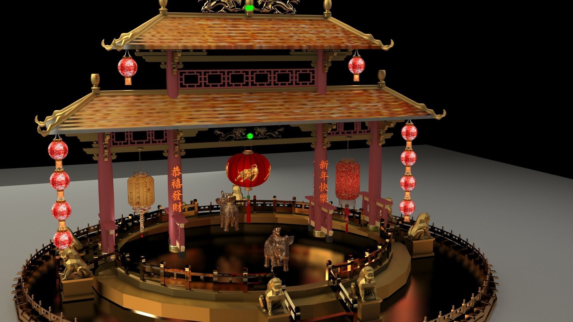 Chinese ancient gate 3D model_1
