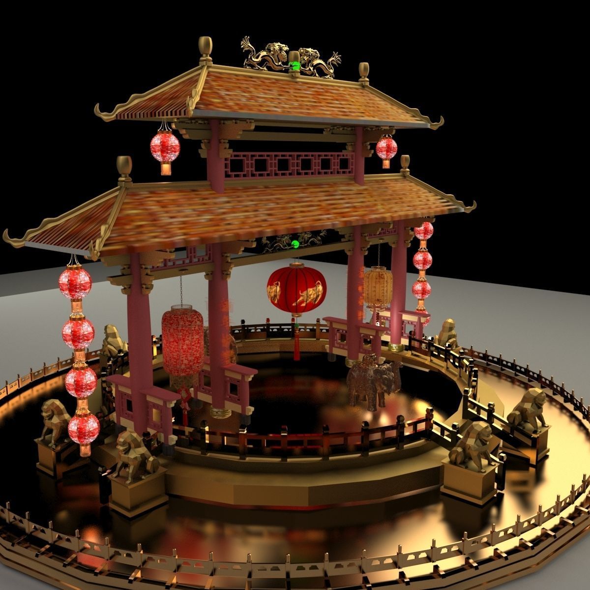 Chinese ancient gate 3D model_5