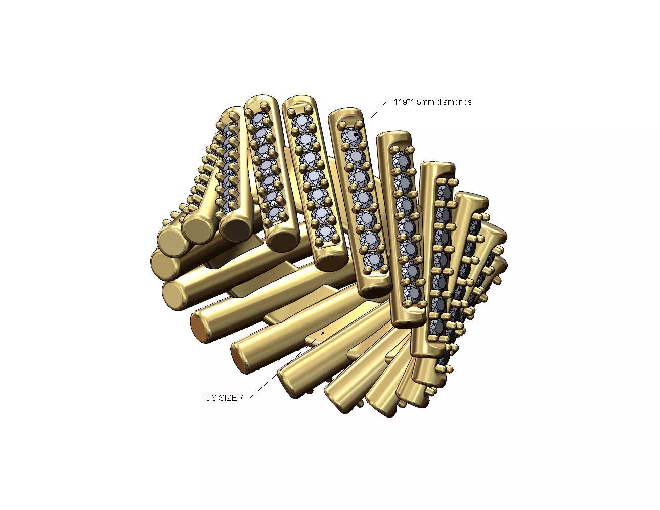 Diamond twisted pin fashion band US sizes 7 3D print model