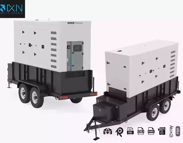 Kohler Big Industrial Mobile Diesel Generators Double 3D model