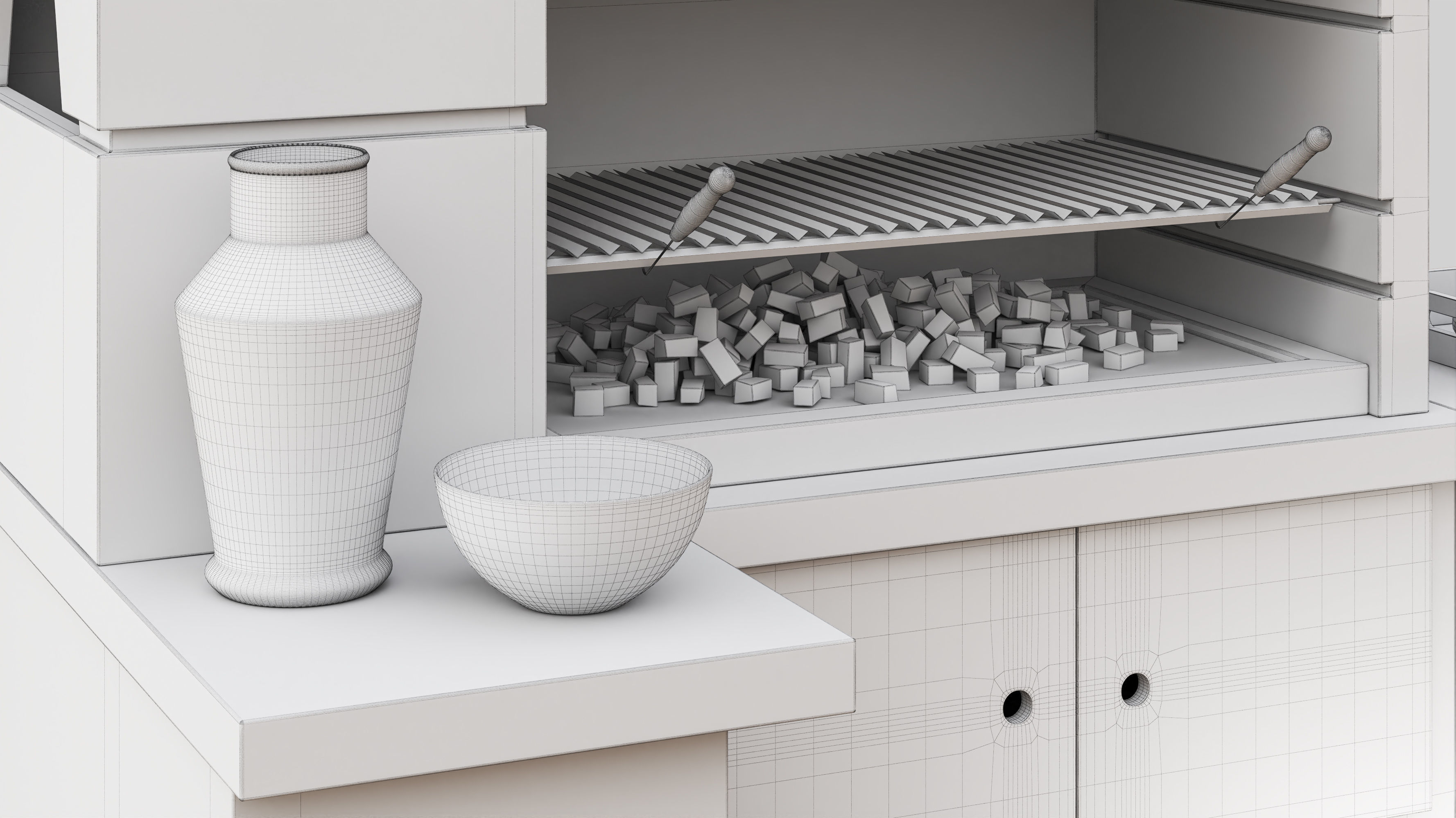 Charcoal Barbecue Set 02 3D model_7