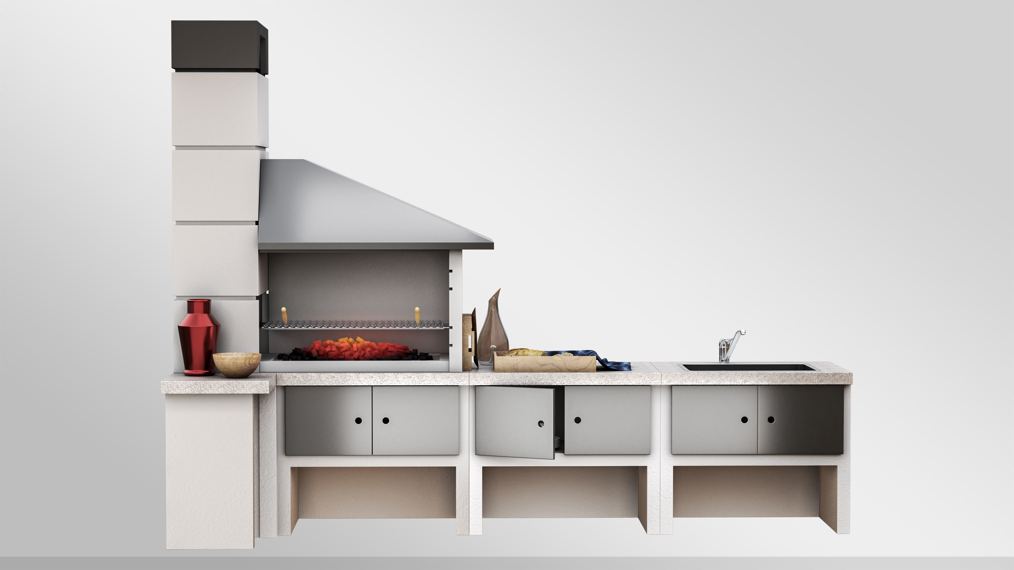 Charcoal Barbecue Set 02 3D model_2