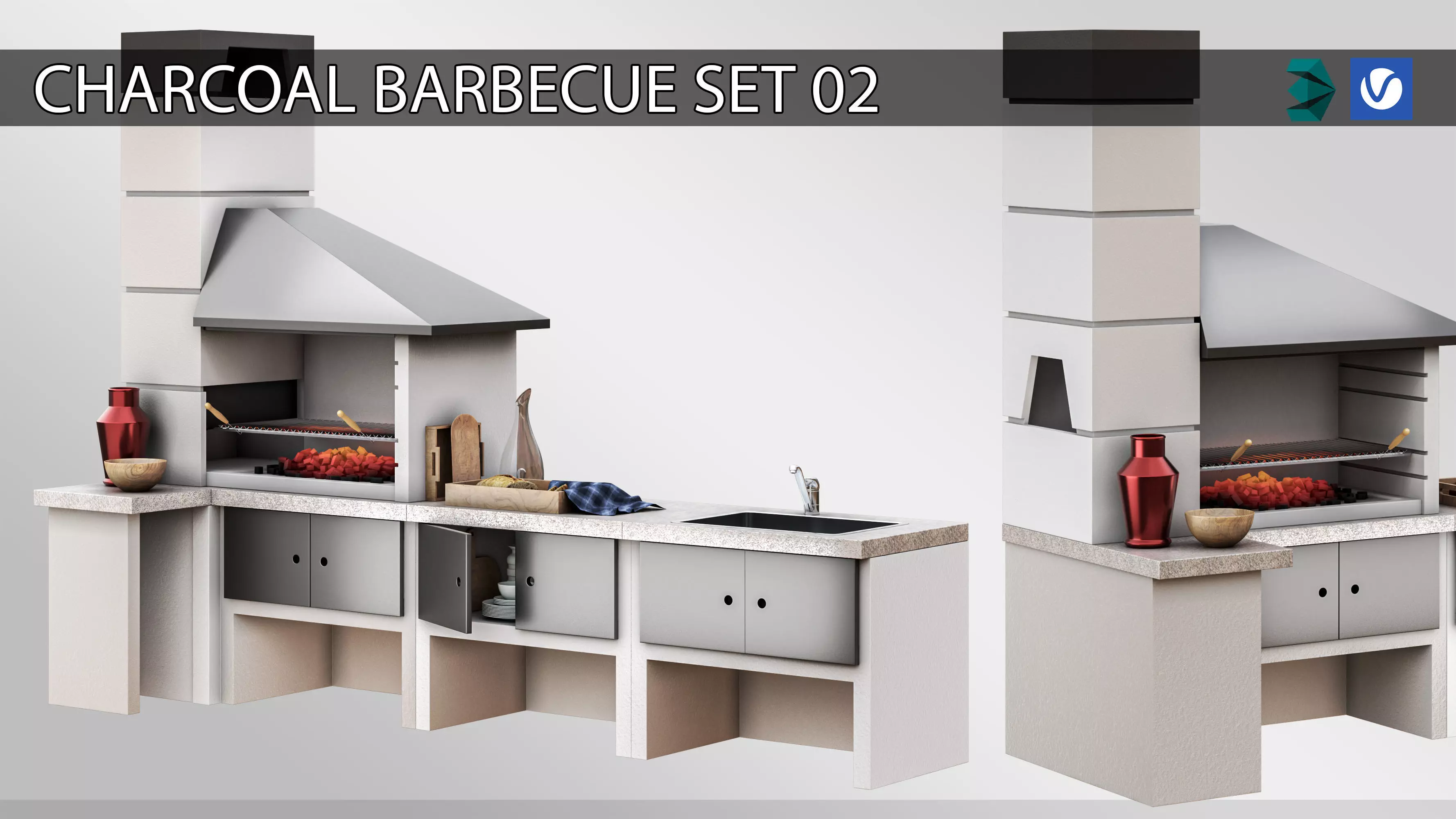 Charcoal Barbecue Set 02 3D model_0
