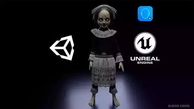 Damn doll game character for Horror games Low-poly 3D model