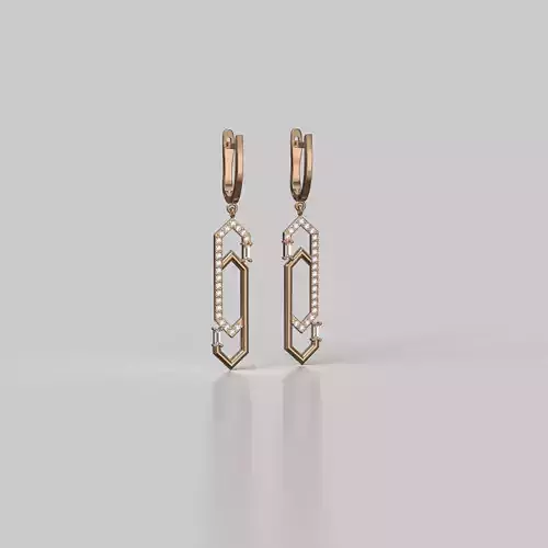 A Geometric Design Earrings with Round and Baguette Gem Stones 3D print model