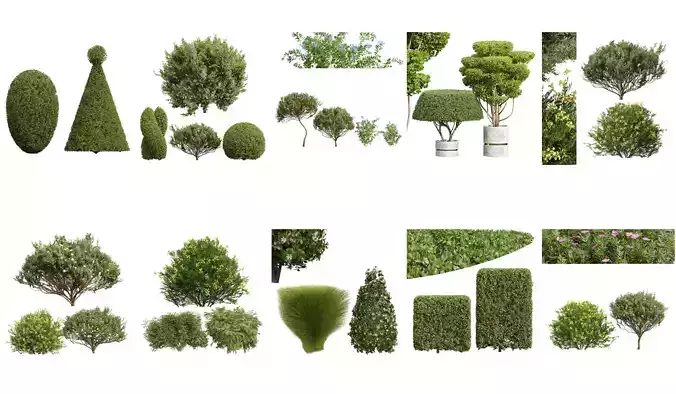 10 Different SETS Of Bush SET VOL12 3D Model Collection