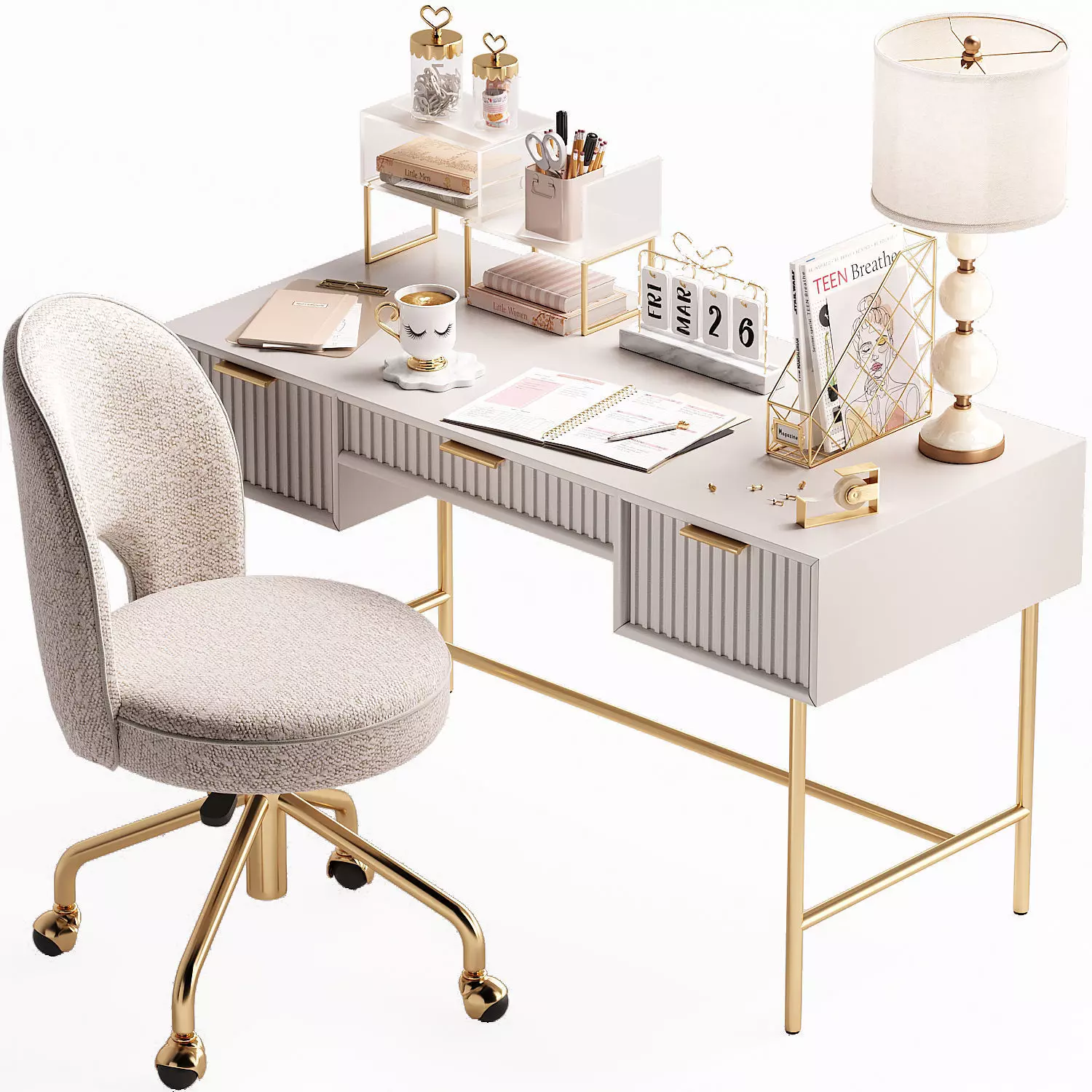 Study Room Desk For Teenagers and Kids N01 3D model