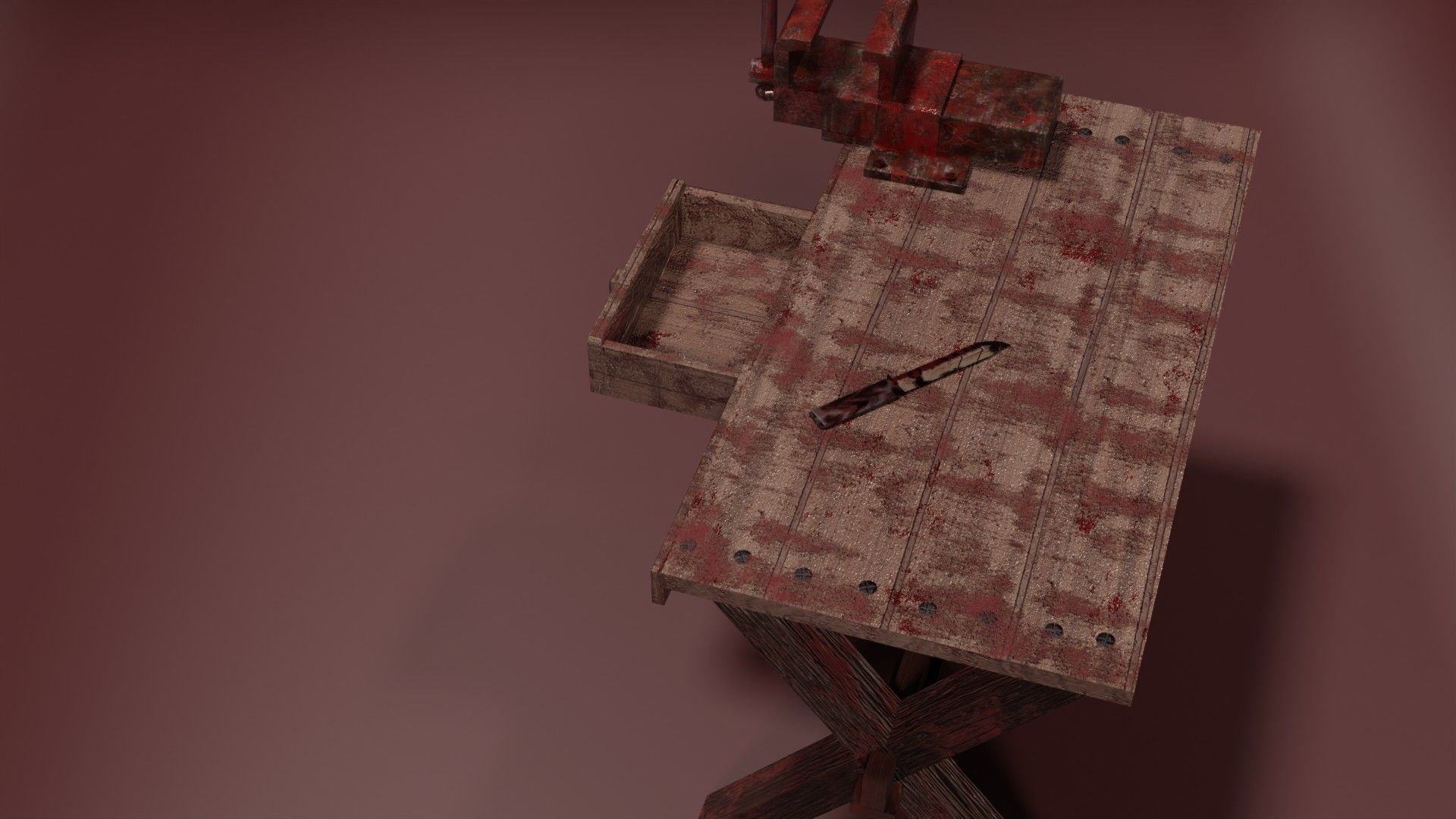 Butcher Essentials Bundle Grim Grip Clamp Slaughter Table Blood Low-poly 3D model_8