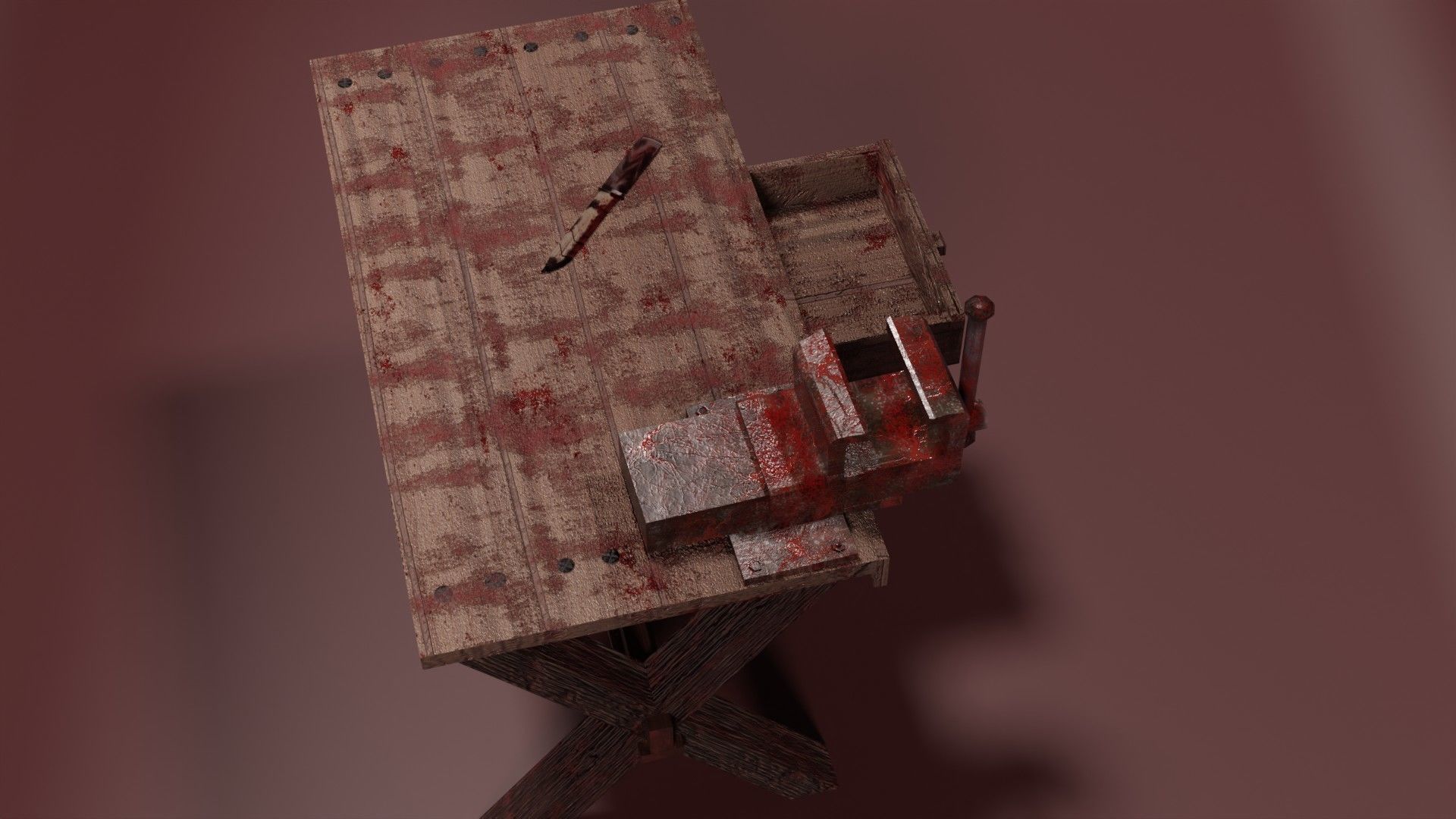 Butcher Essentials Bundle Grim Grip Clamp Slaughter Table Blood Low-poly 3D model_6