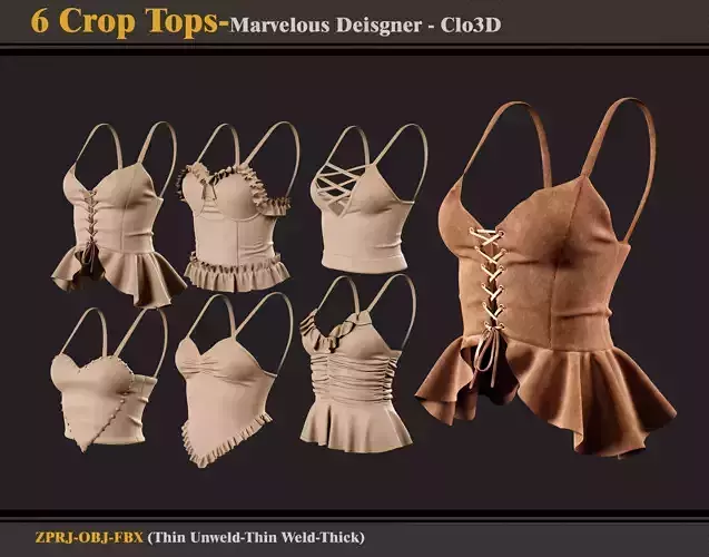 6 Crop Tops-Marvelous Designer-Clo3D-ZPRJ - FBX - OBJ 3D model