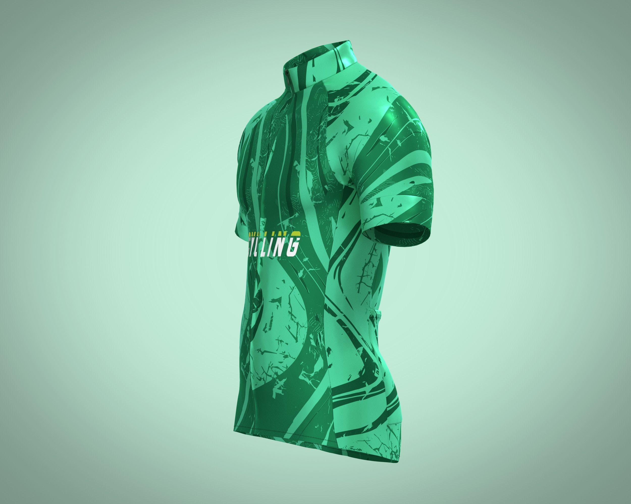 Mens Cycling Jersey-Green Printed 3D model_5