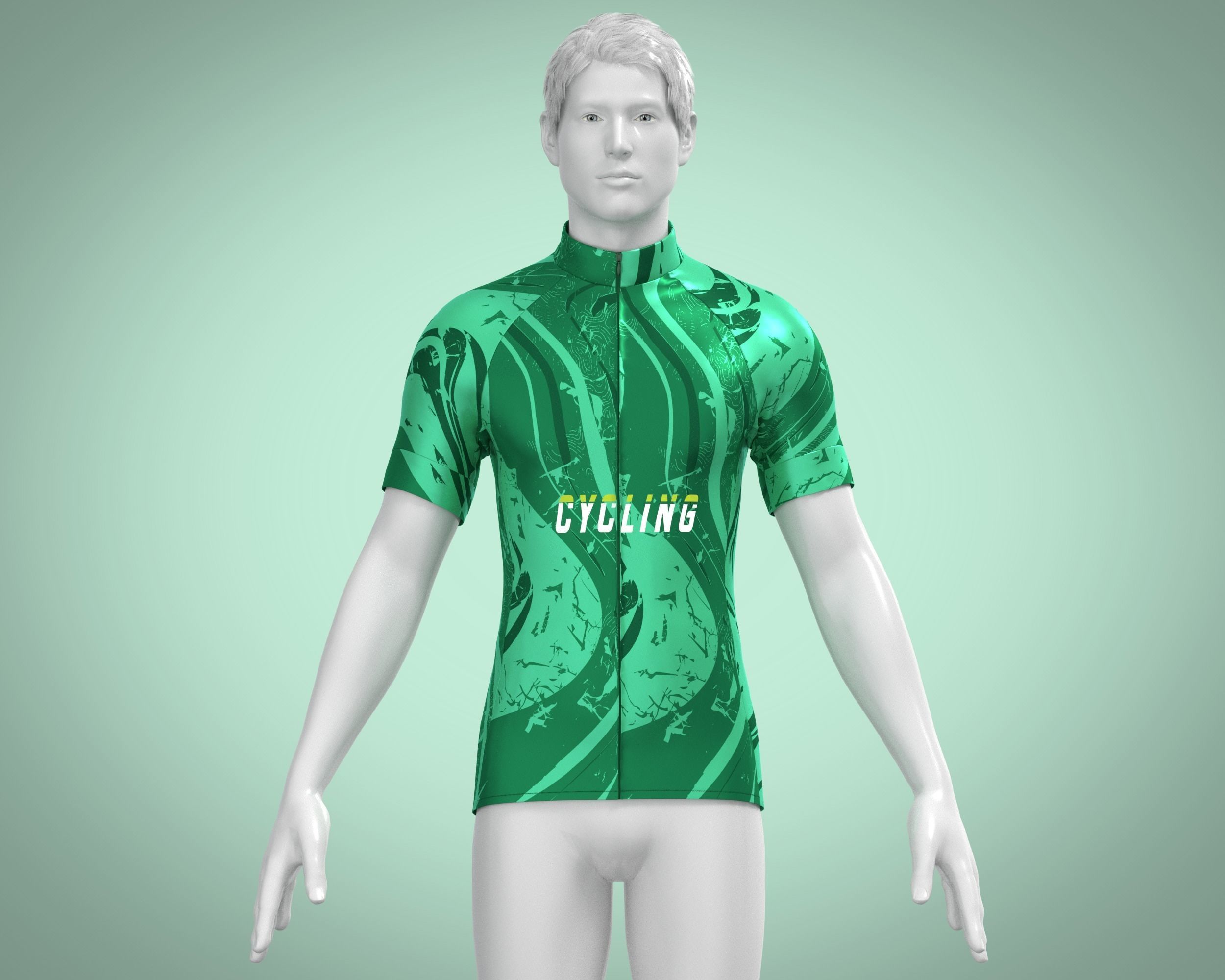 Mens Cycling Jersey-Green Printed 3D model_6