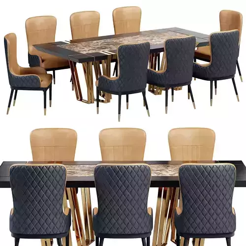 Apotheosis Dining Table and Faux Leather Armed Chair