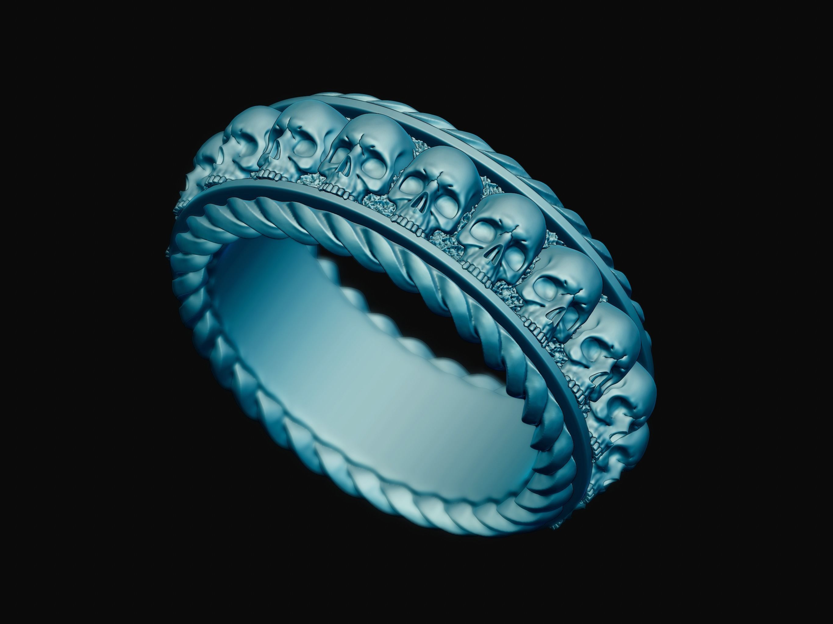 Thick ring with skulls 3D print model_4
