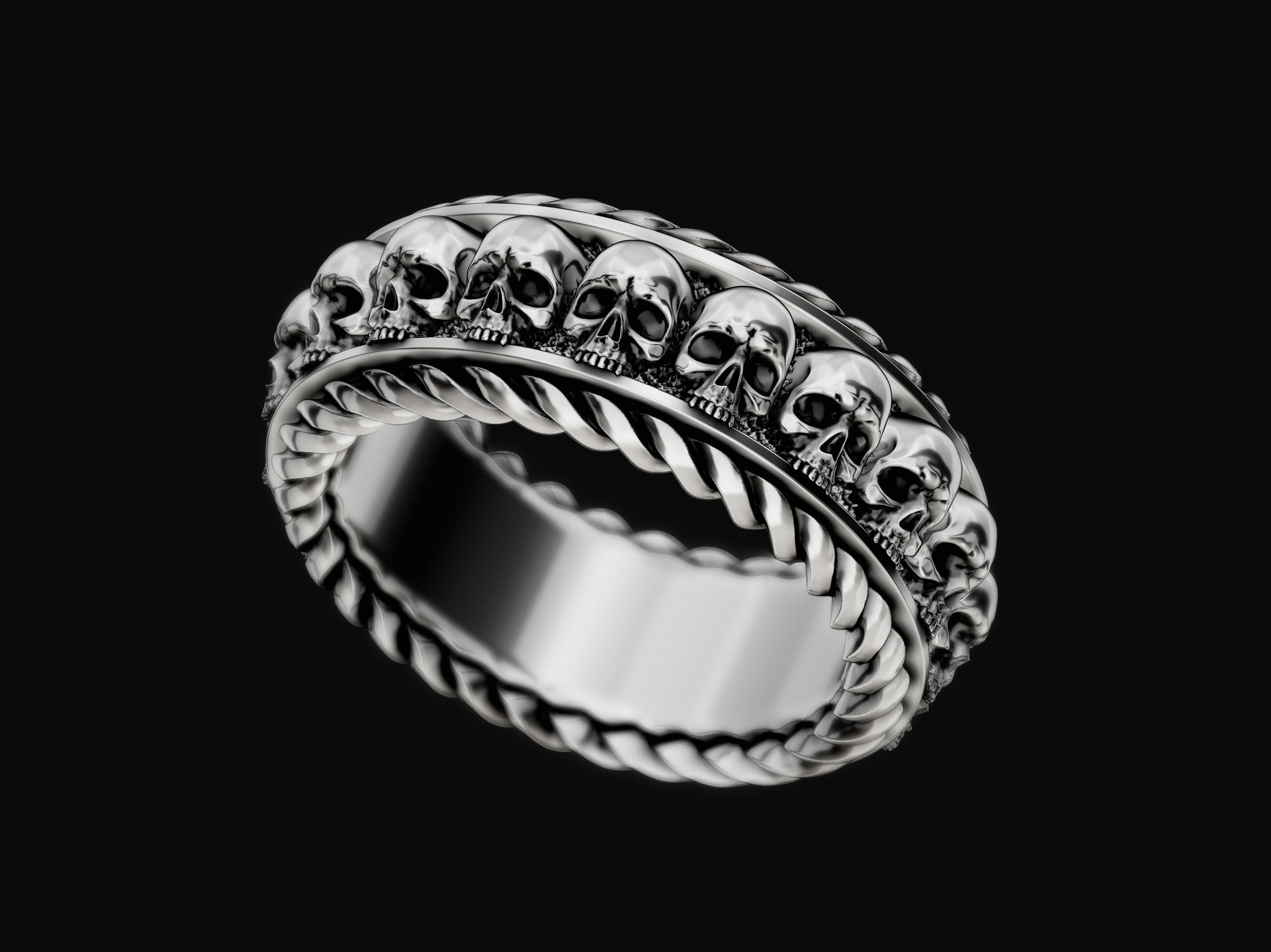 Thick ring with skulls 3D print model_2