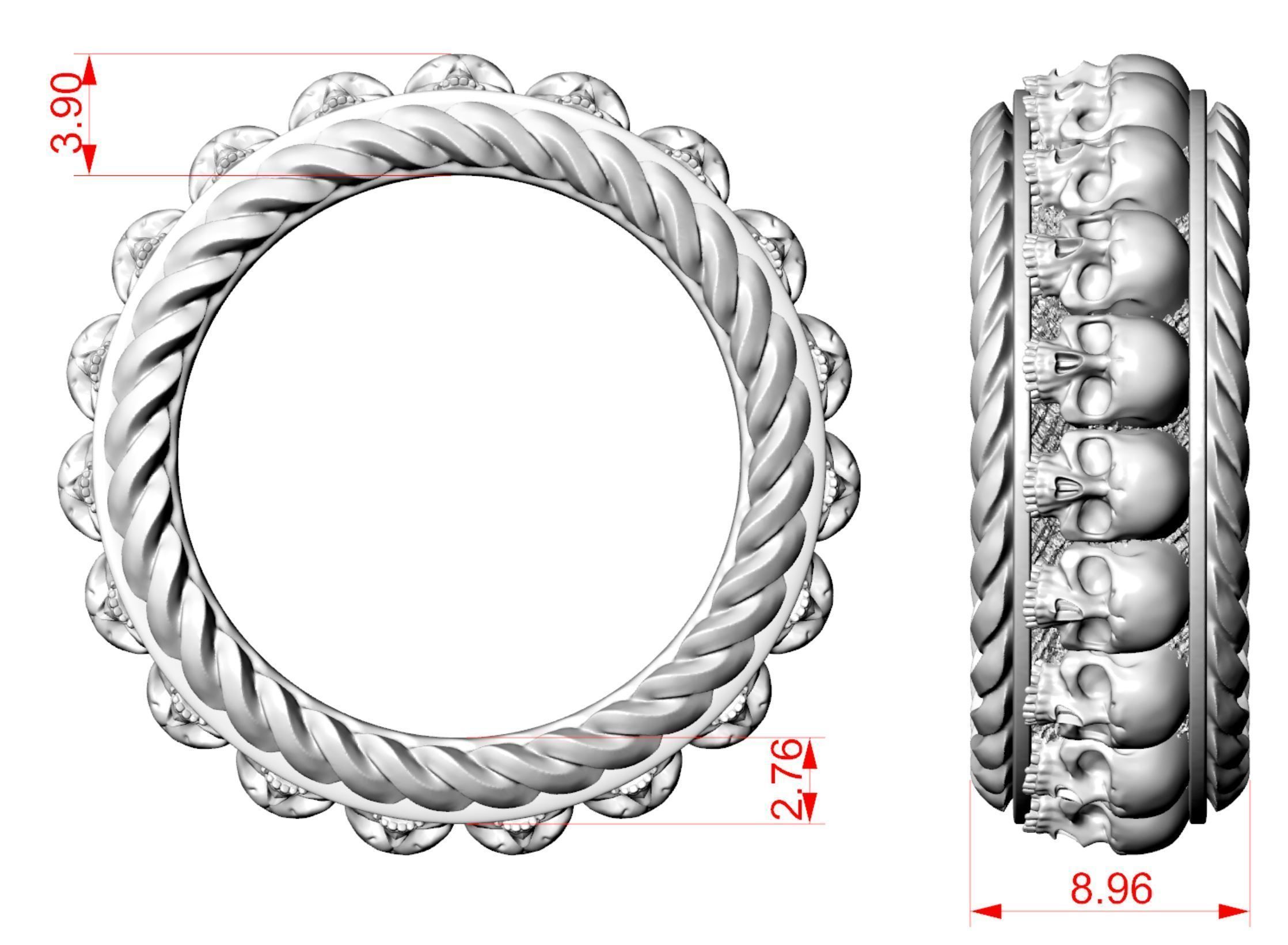 Thick ring with skulls 3D print model_5