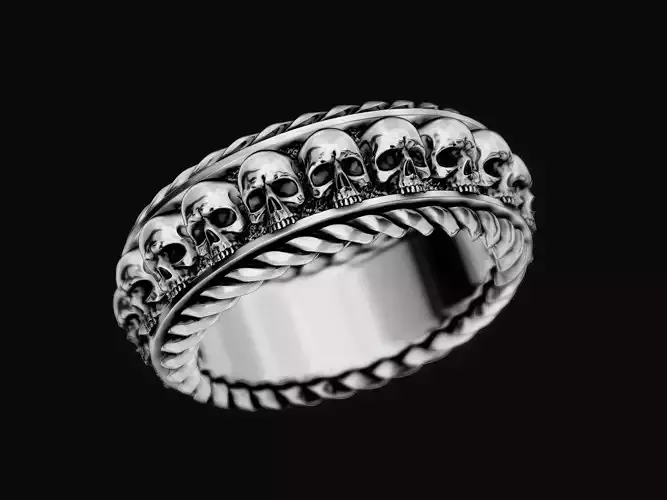 Thick ring with skulls 3D print model