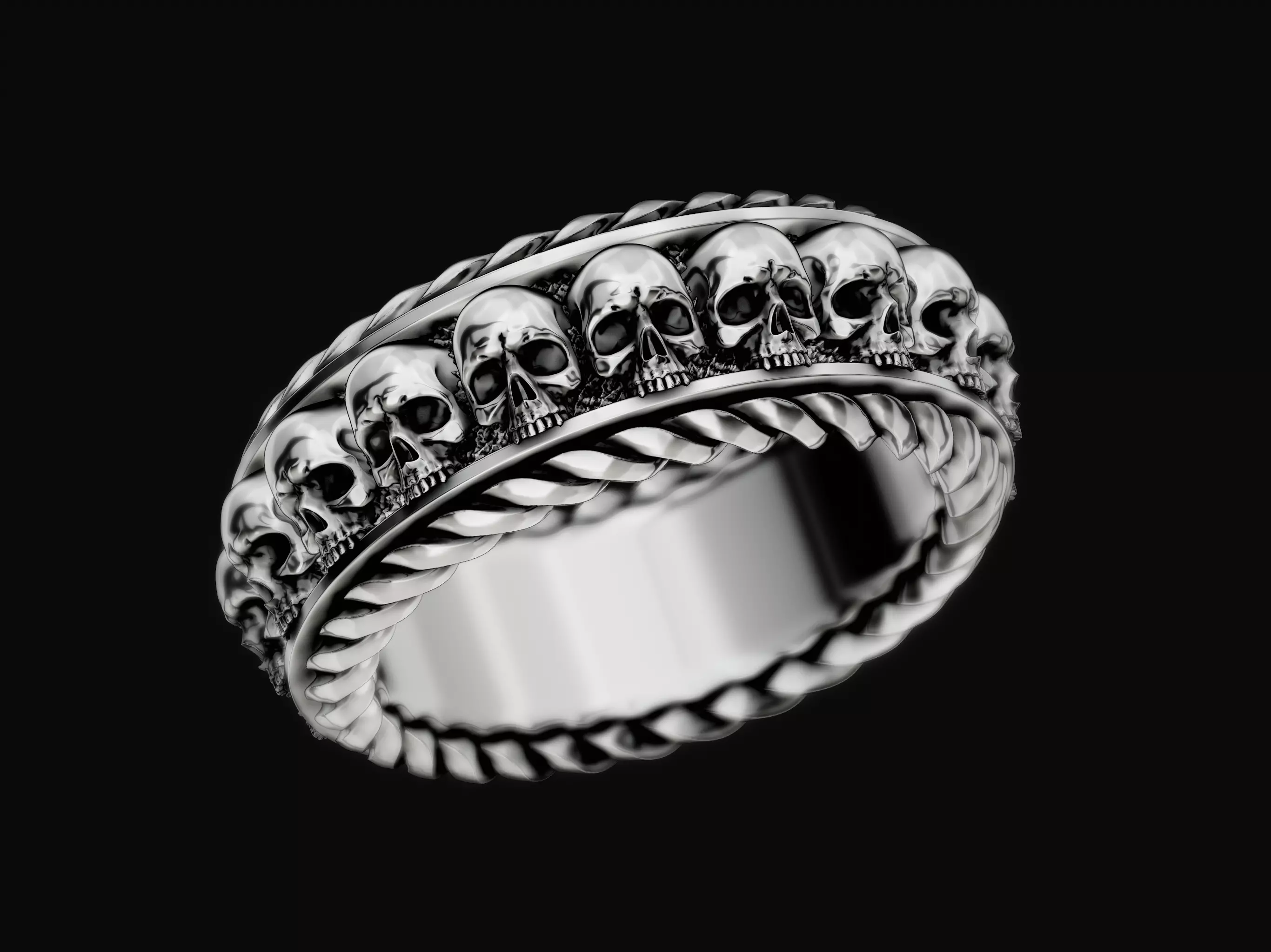 Thick ring with skulls 3D print model_0