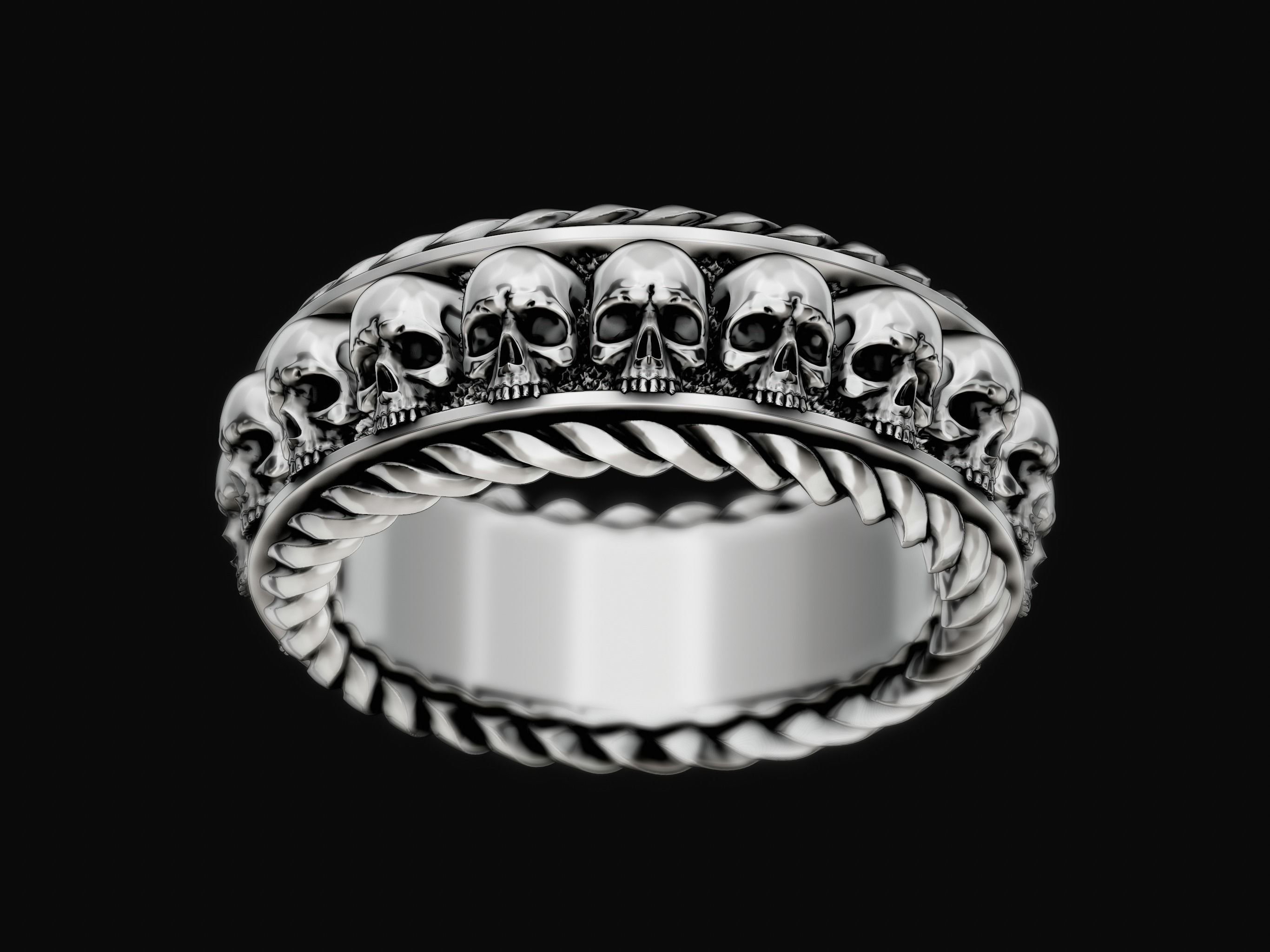 Thick ring with skulls 3D print model_3