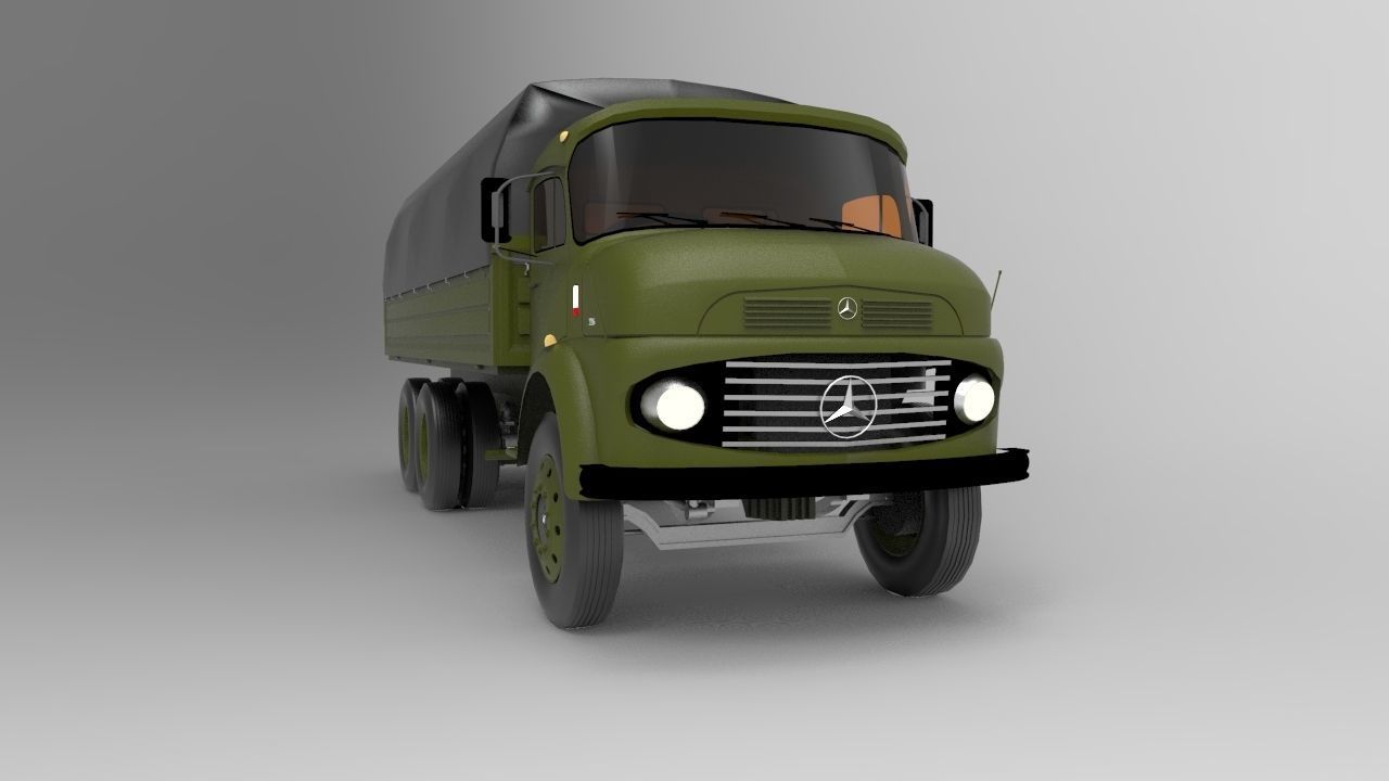 Old Mercedes Benz Military Truck 3D model_1
