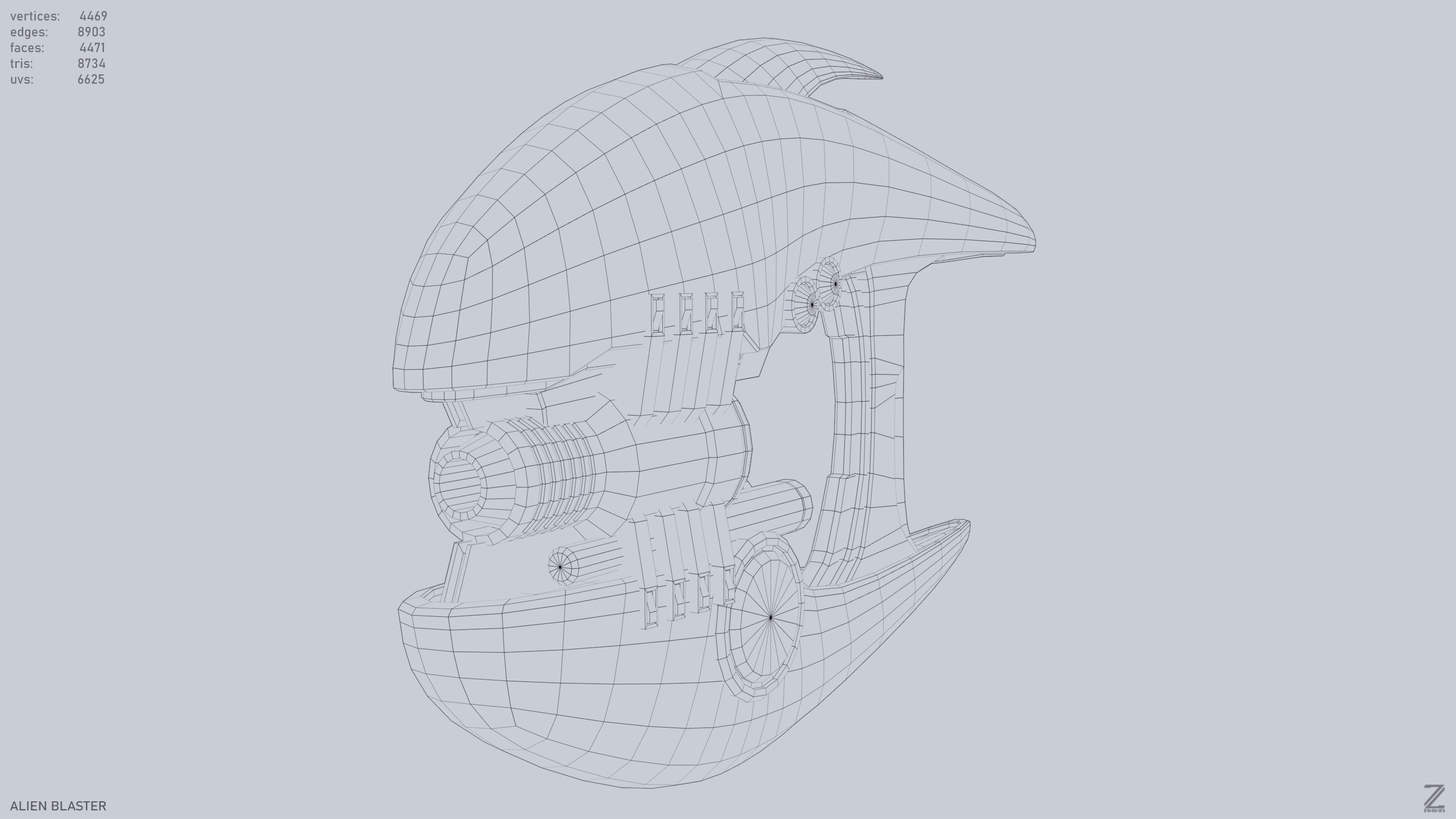 Alien blaster Low-poly 3D model_12