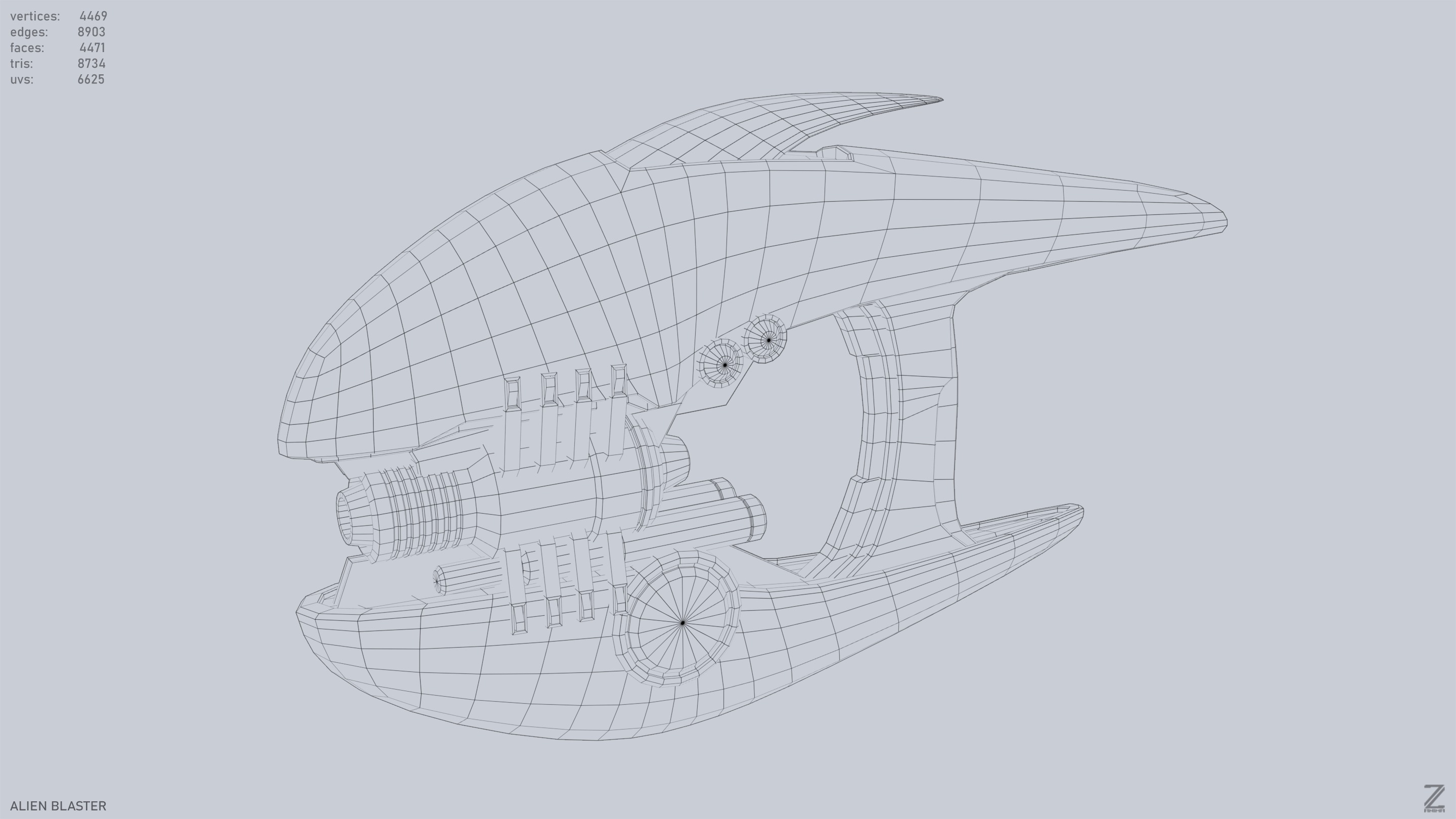 Alien blaster Low-poly 3D model_10