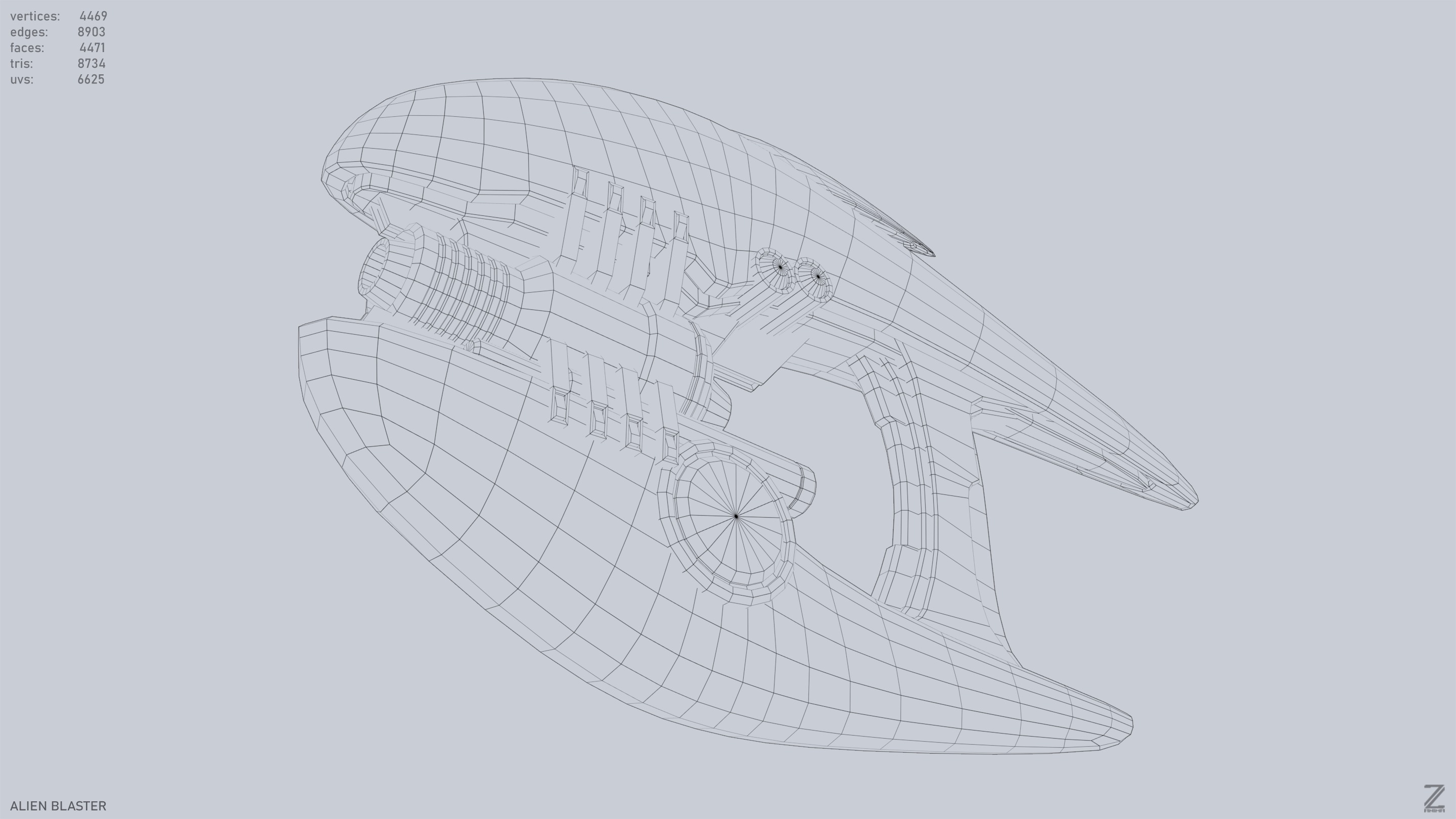 Alien blaster Low-poly 3D model_14