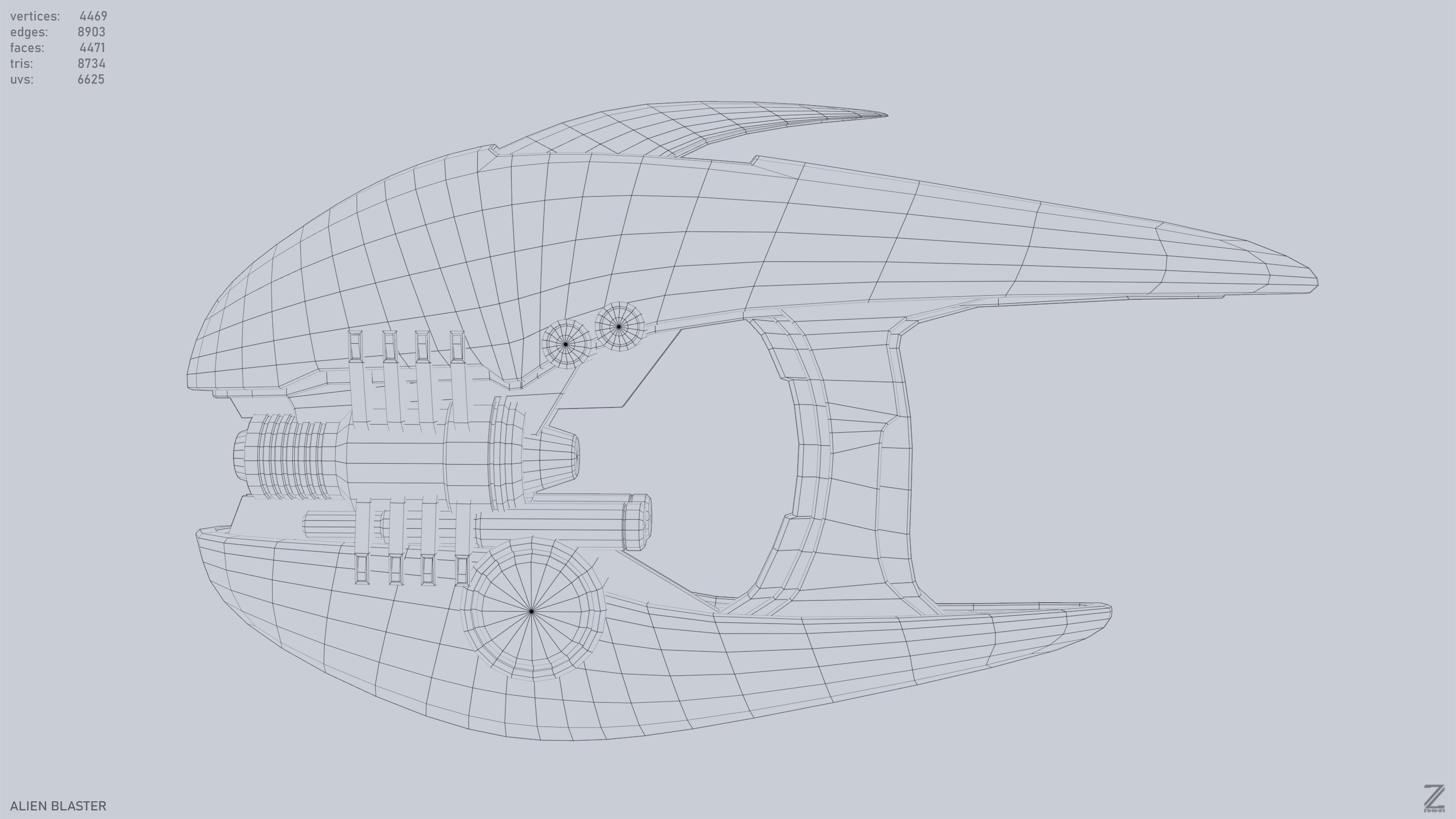 Alien blaster Low-poly 3D model_9