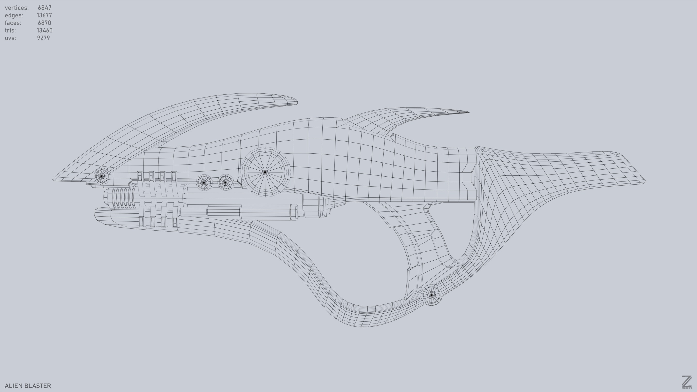Alien blaster Low-poly 3D model_9