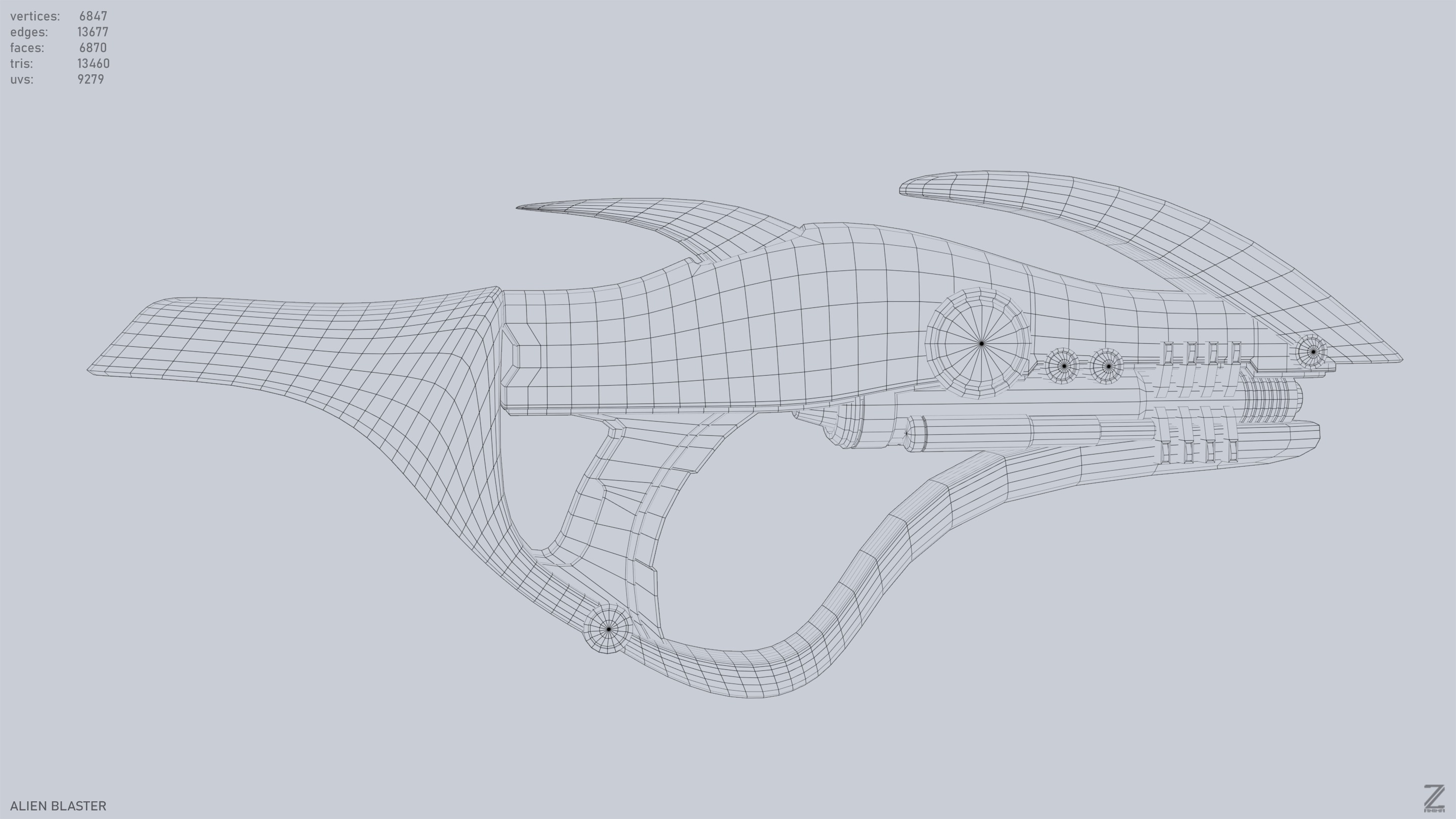Alien blaster Low-poly 3D model_14