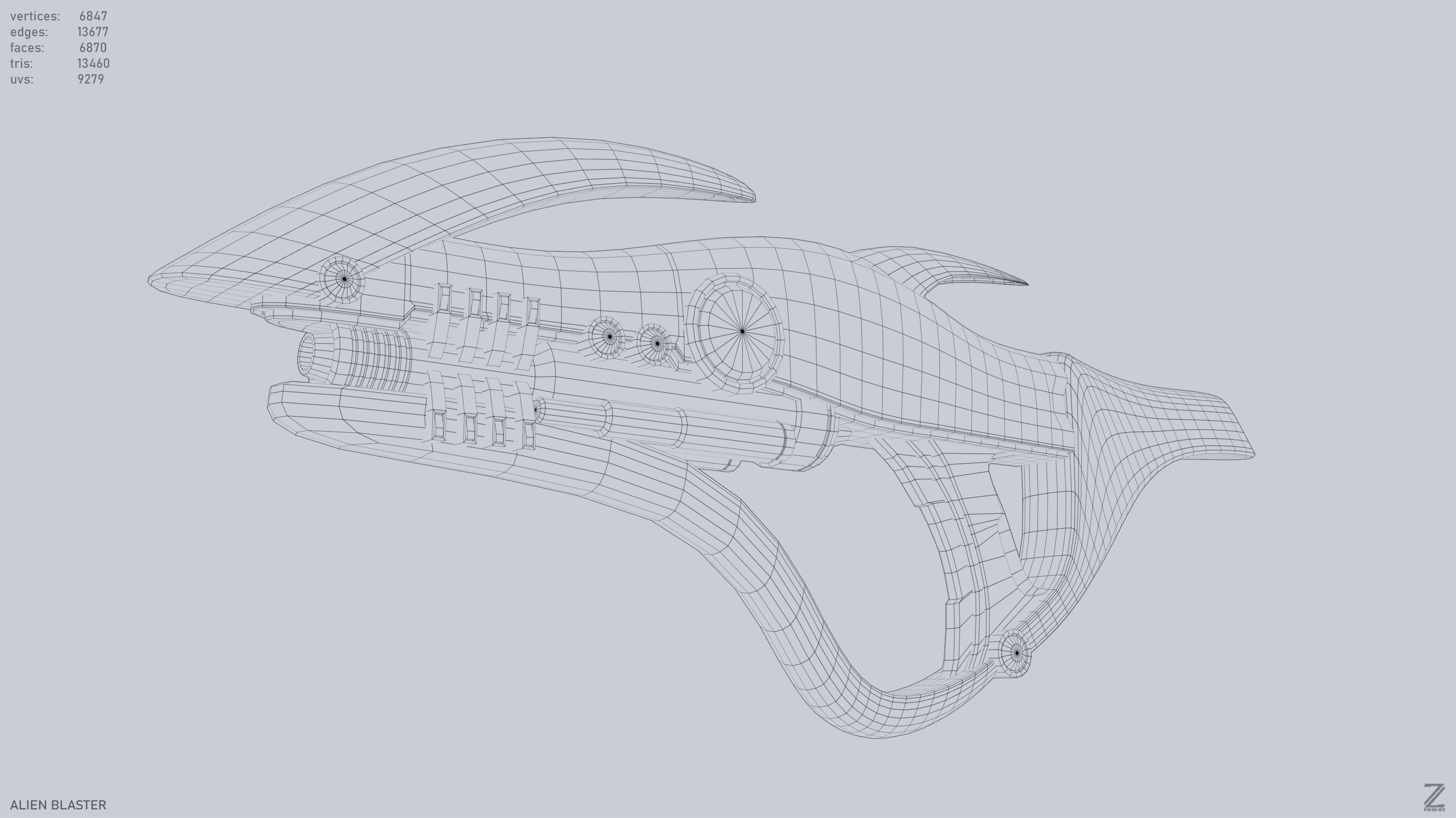 Alien blaster Low-poly 3D model_11