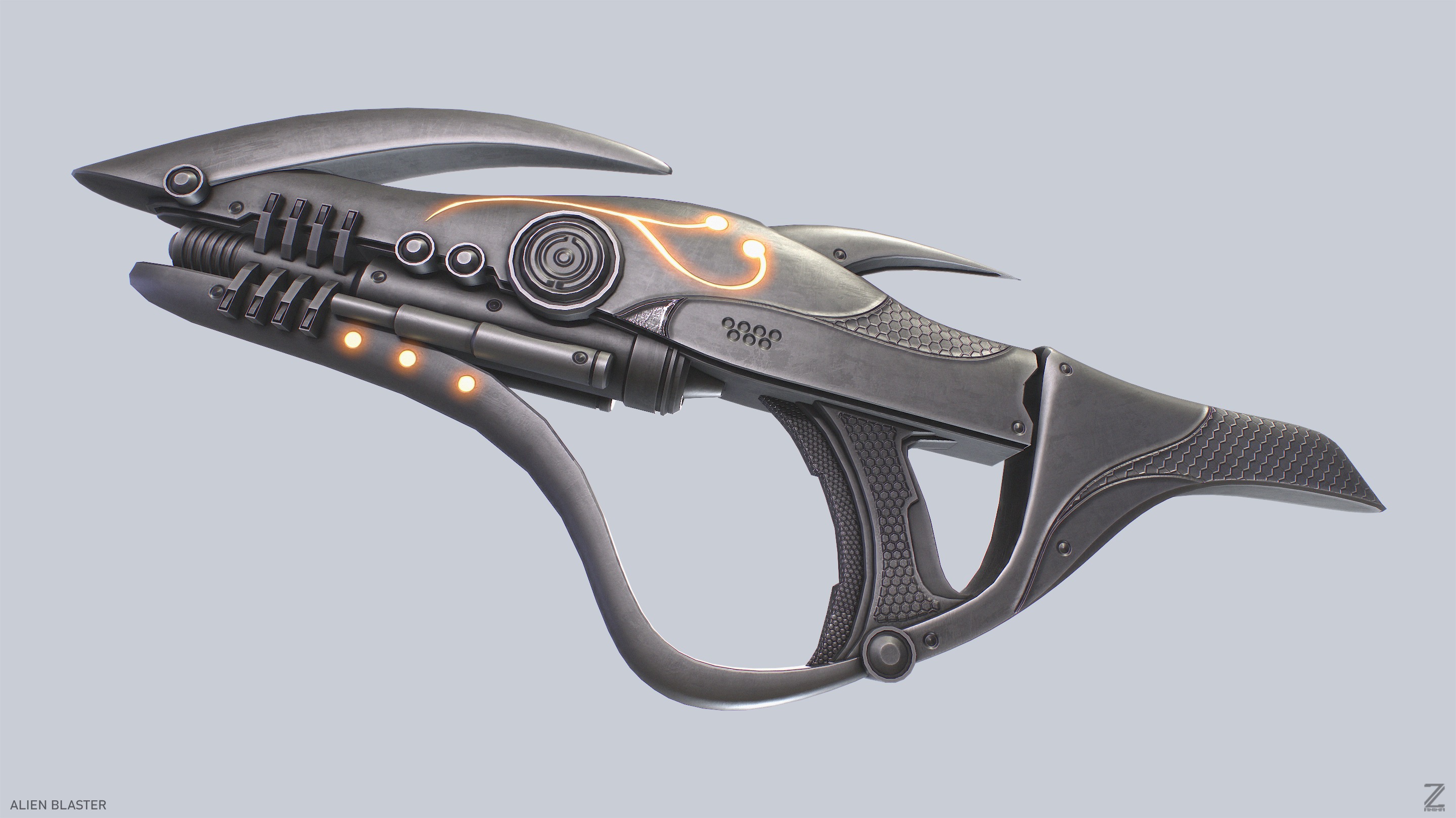 Alien blaster Low-poly 3D model_7