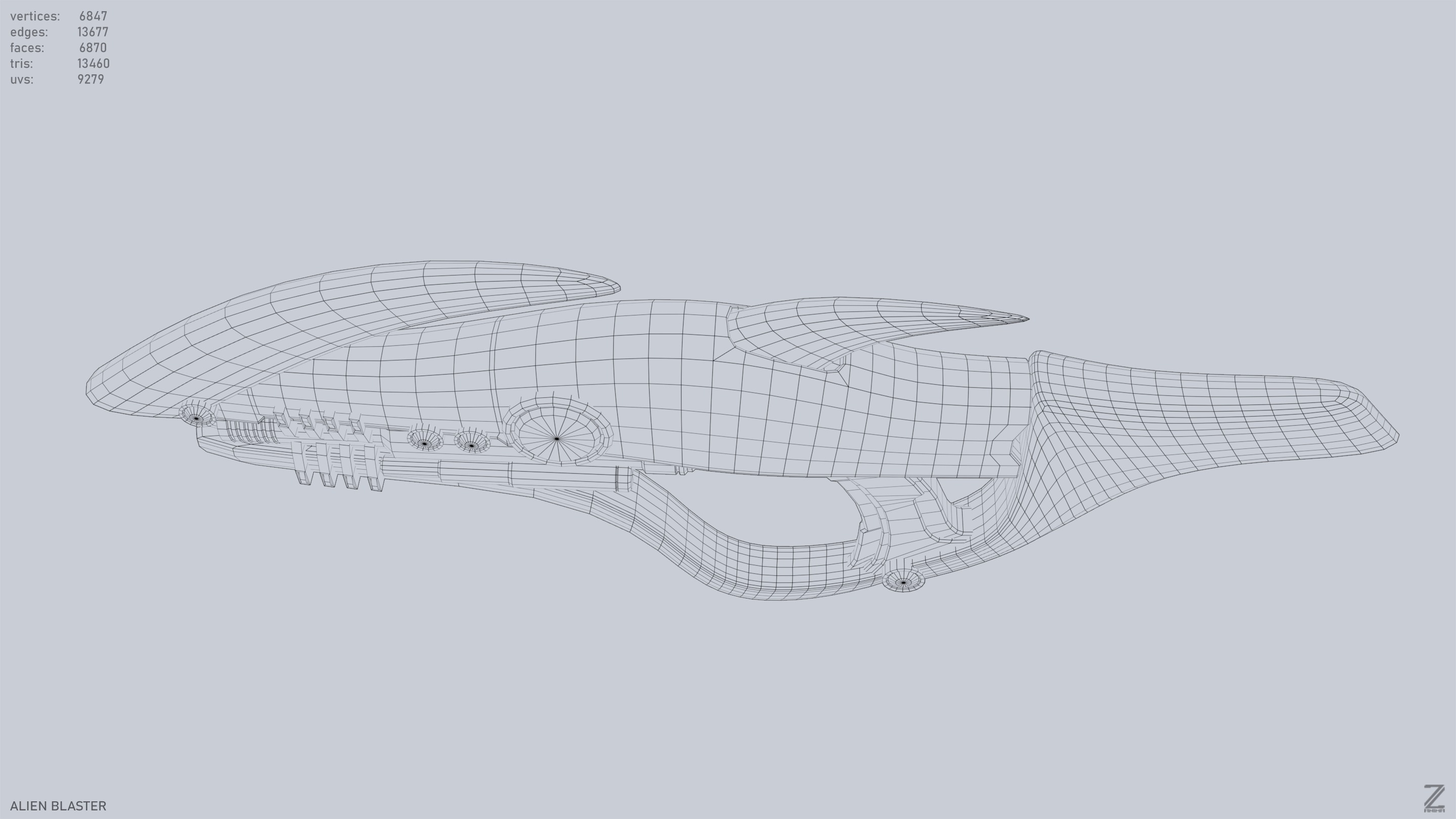 Alien blaster Low-poly 3D model_10