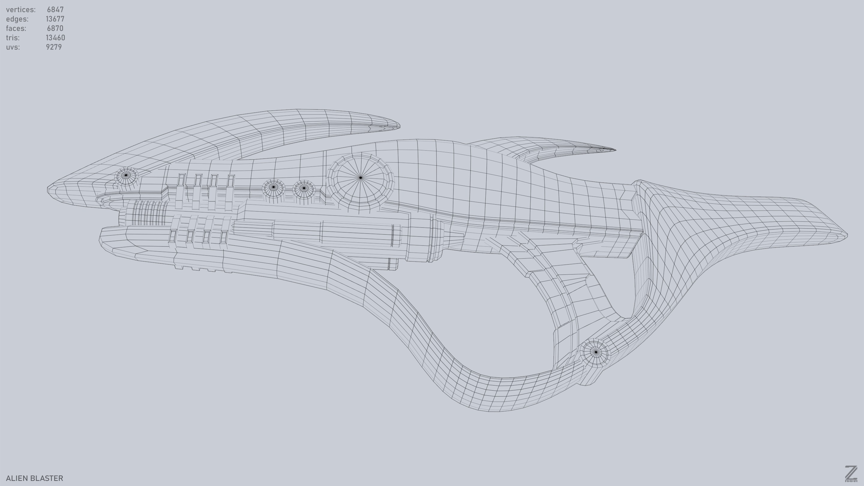 Alien blaster Low-poly 3D model_15