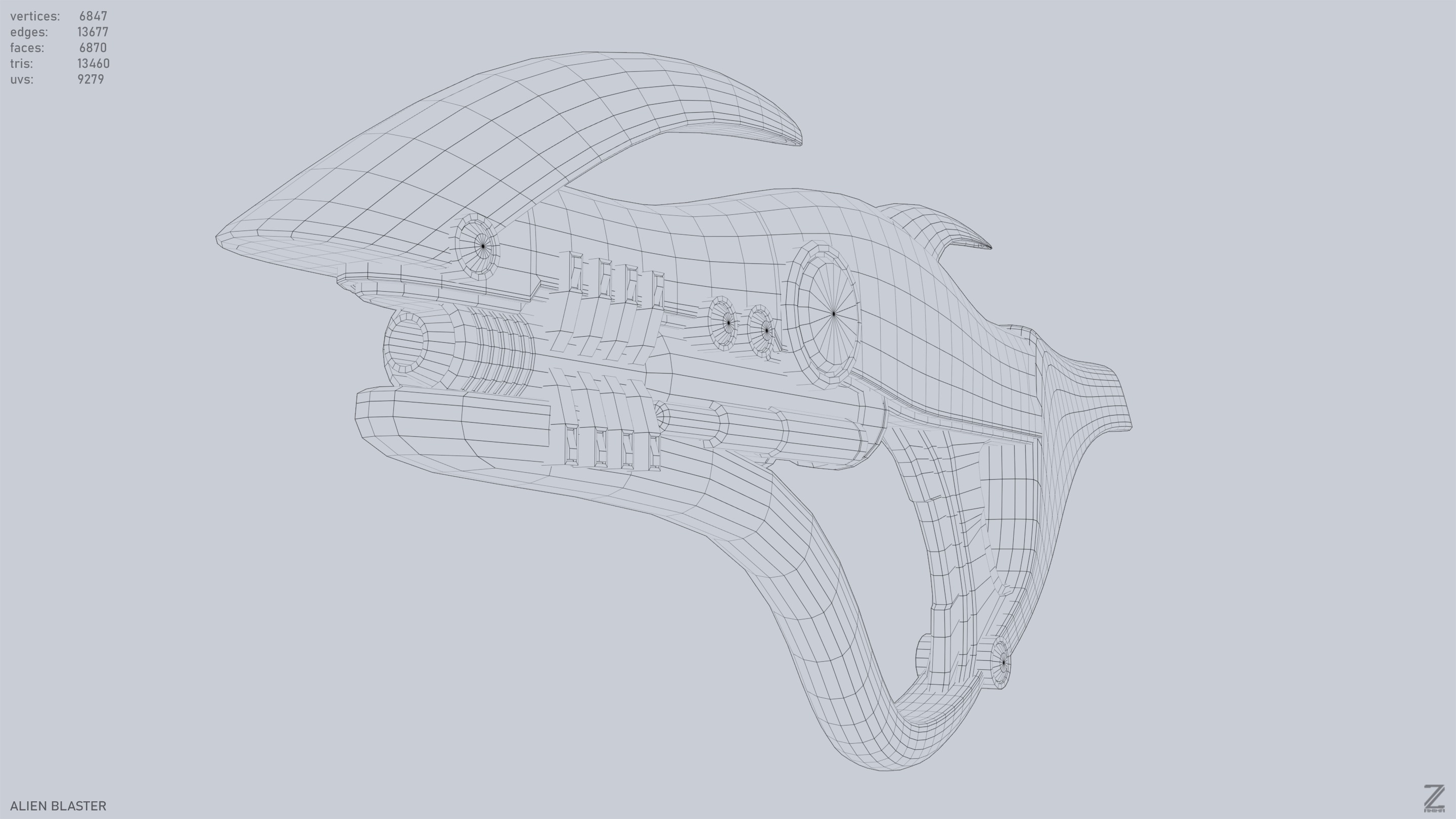 Alien blaster Low-poly 3D model_13