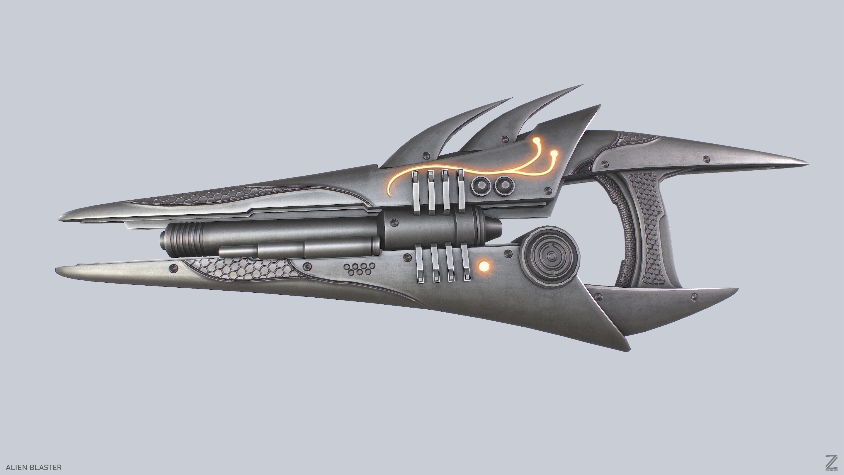 Alien blaster Low-poly 3D model_7