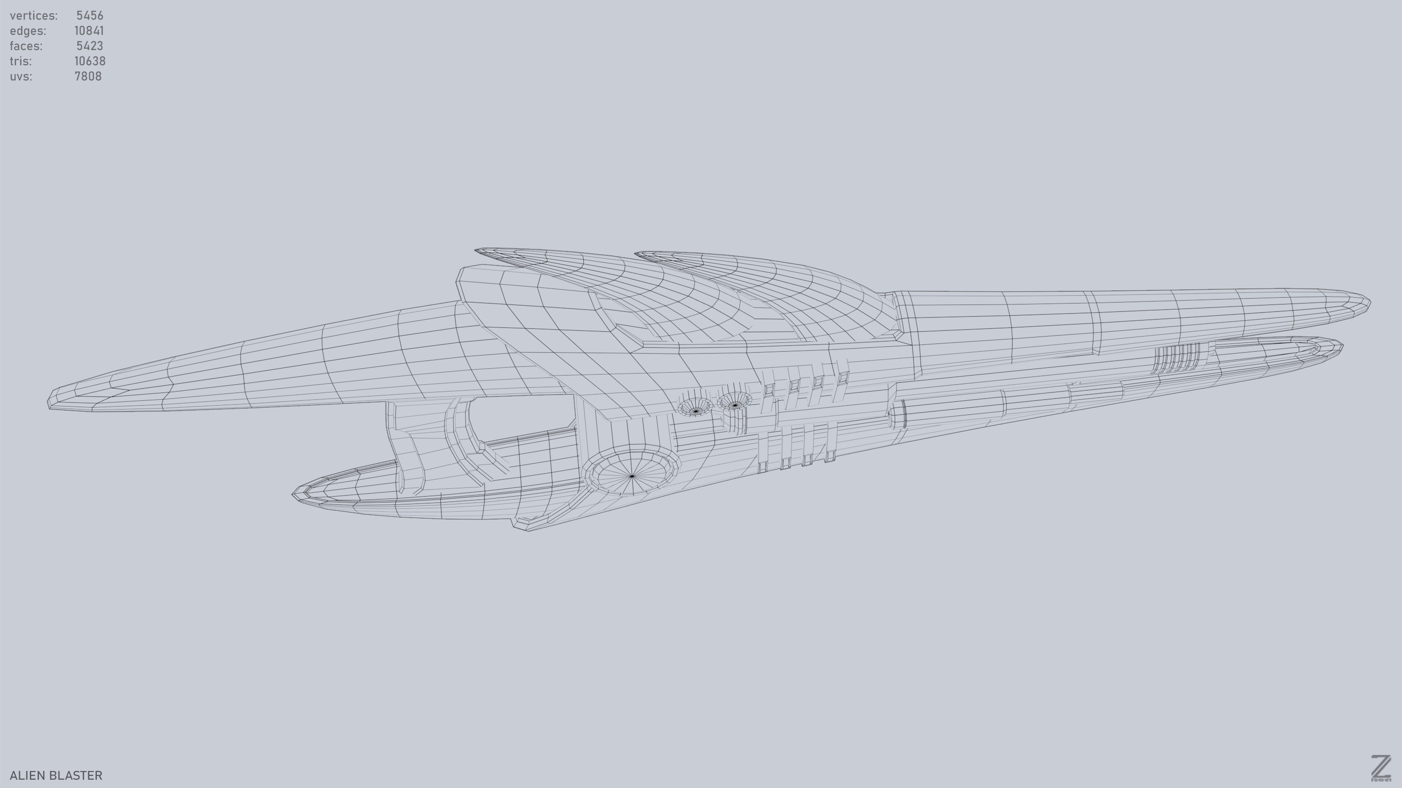 Alien blaster Low-poly 3D model_14