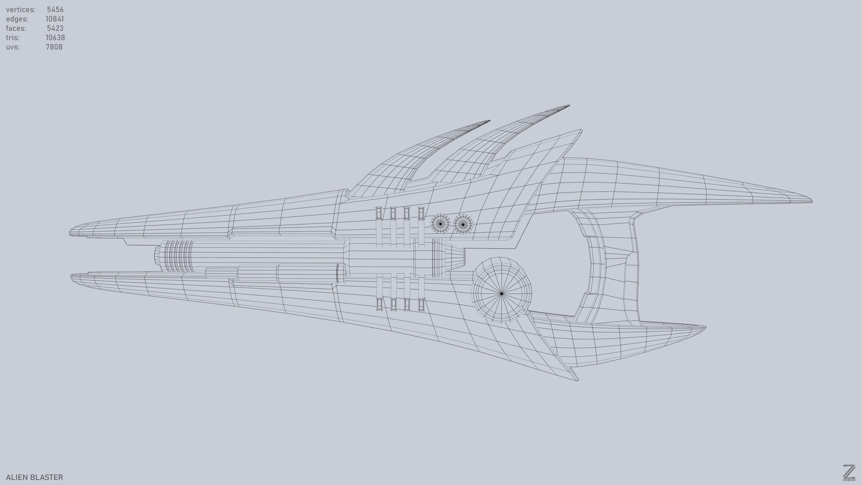 Alien blaster Low-poly 3D model_9