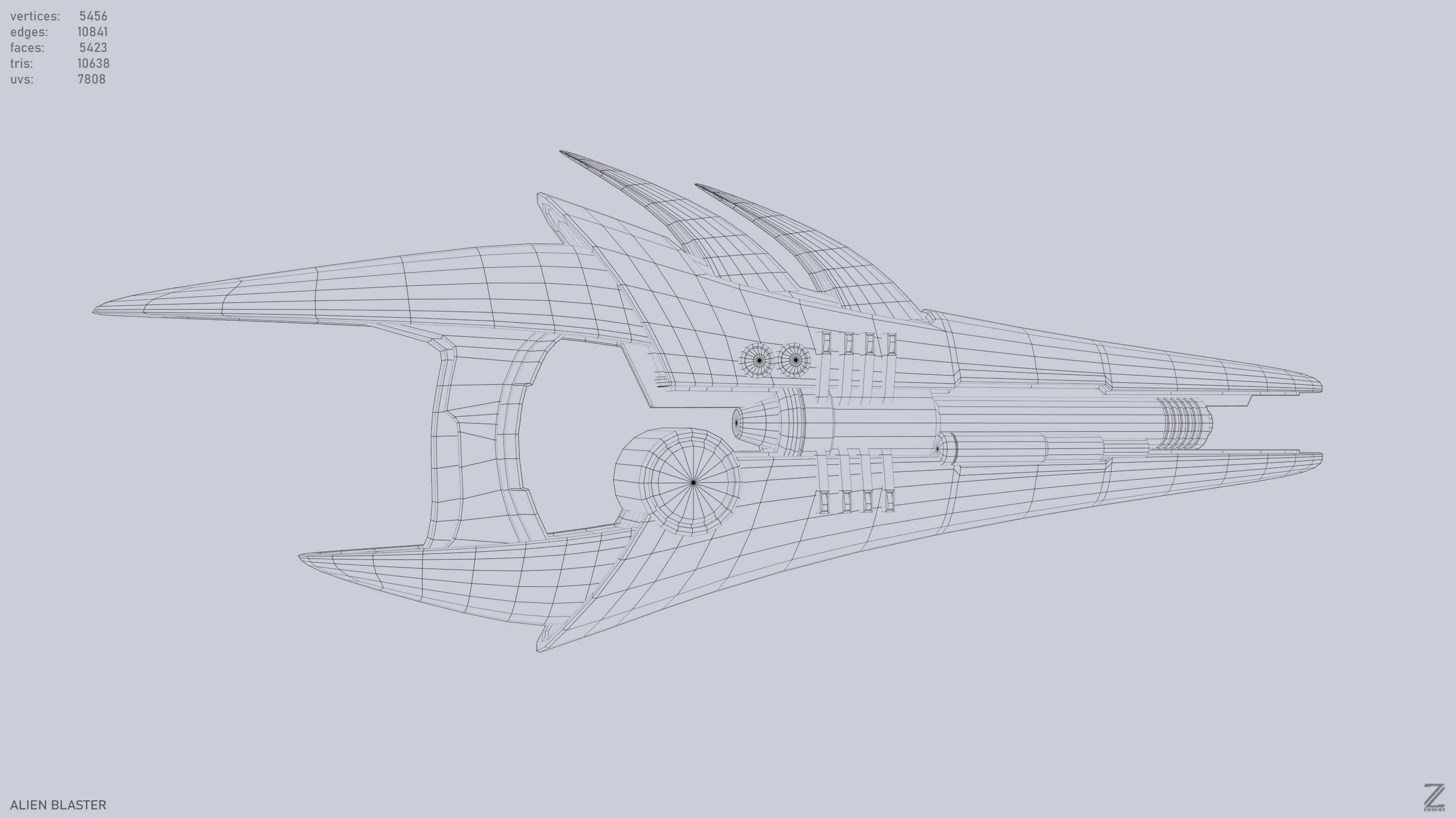 Alien blaster Low-poly 3D model_12