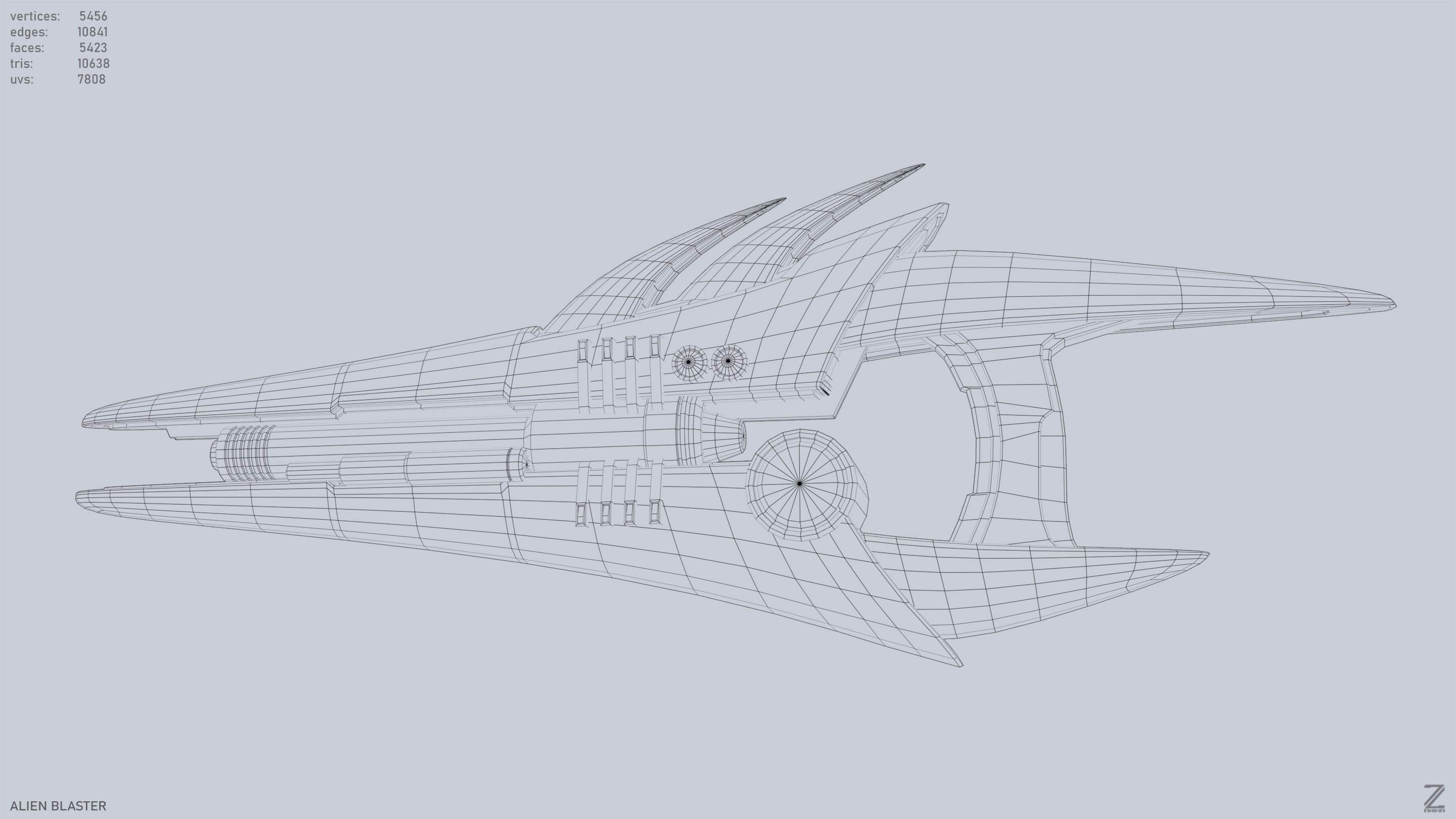 Alien blaster Low-poly 3D model_11