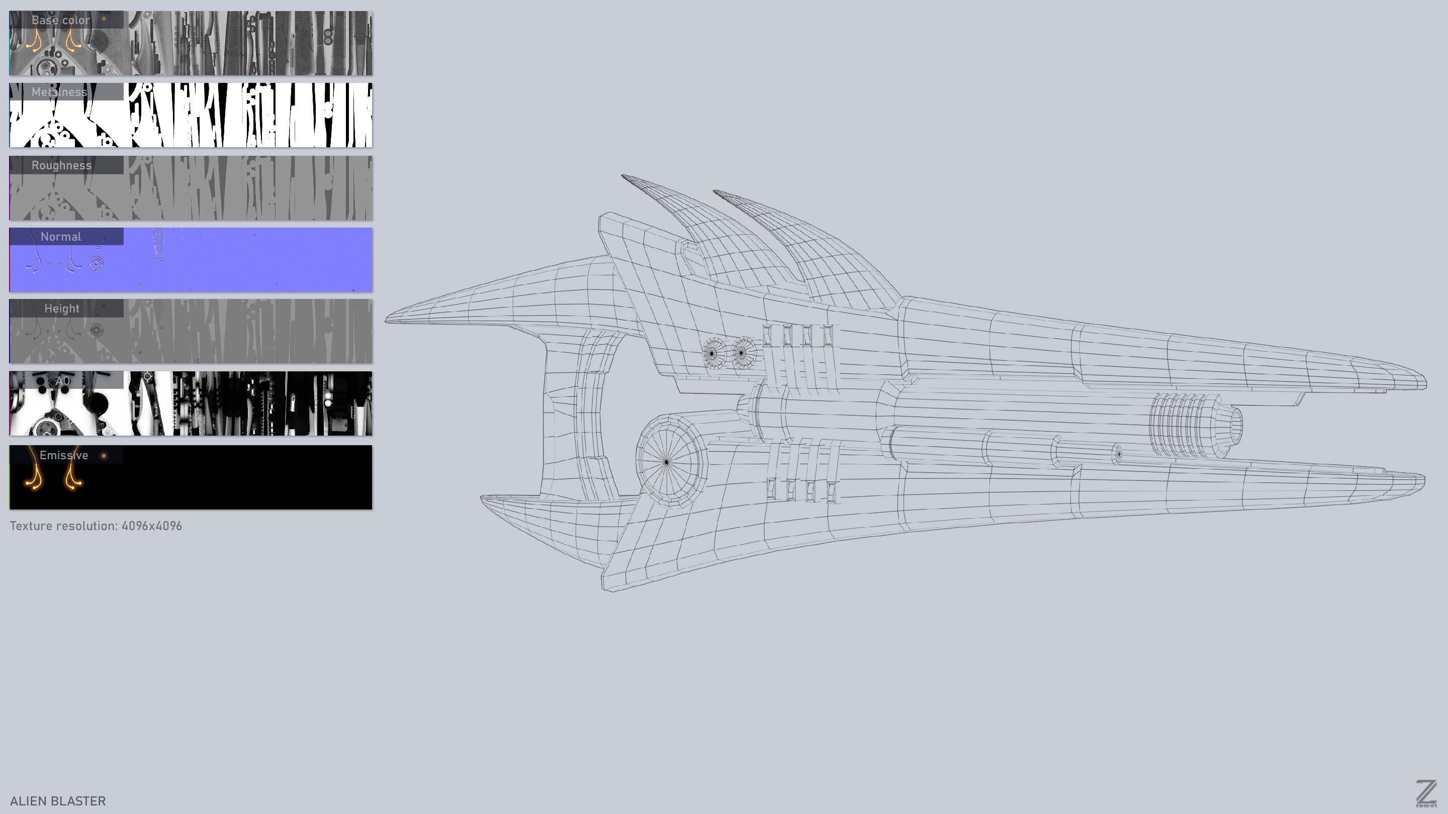 Alien blaster Low-poly 3D model_3