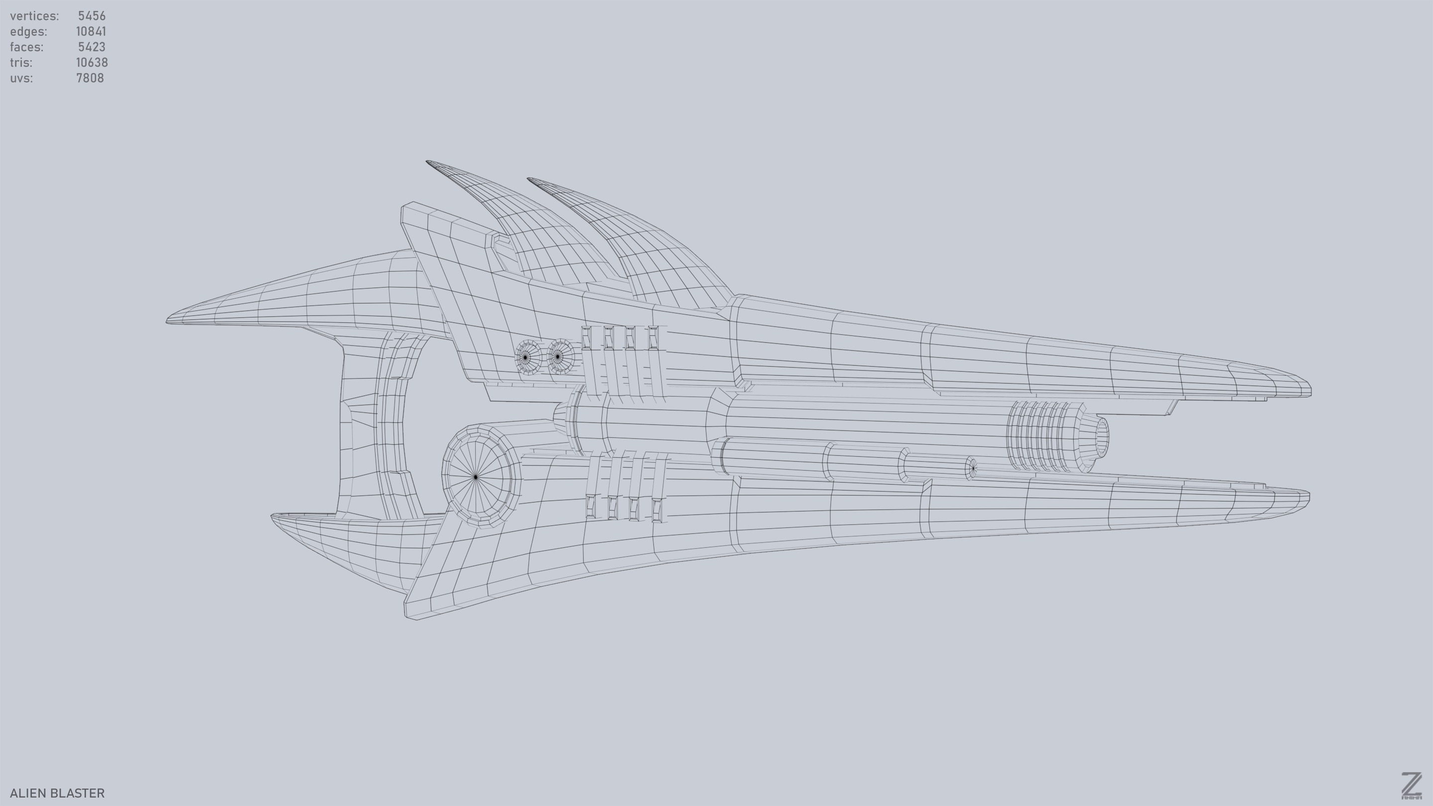 Alien blaster Low-poly 3D model_15