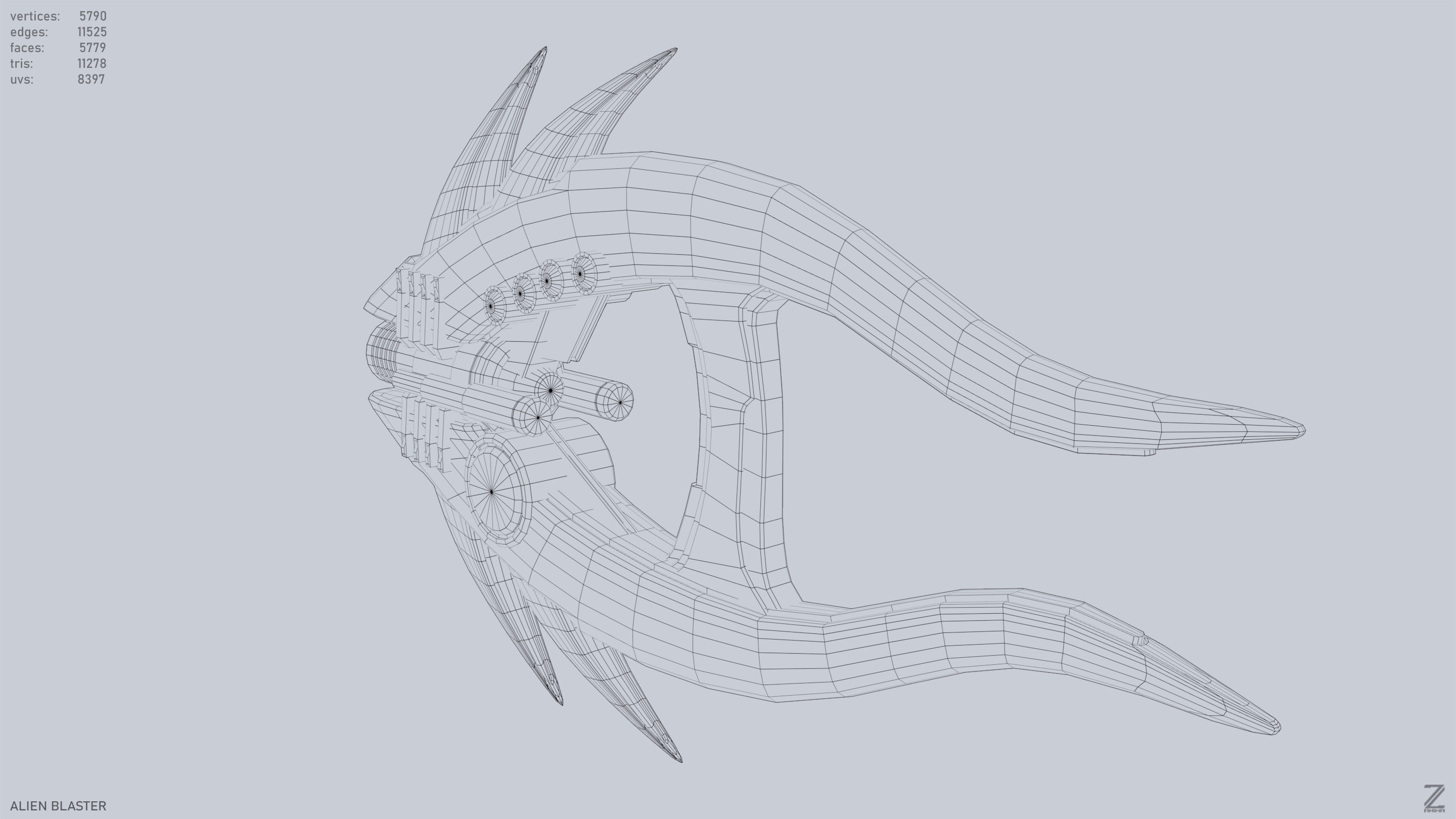 Alien blaster Low-poly 3D model_11