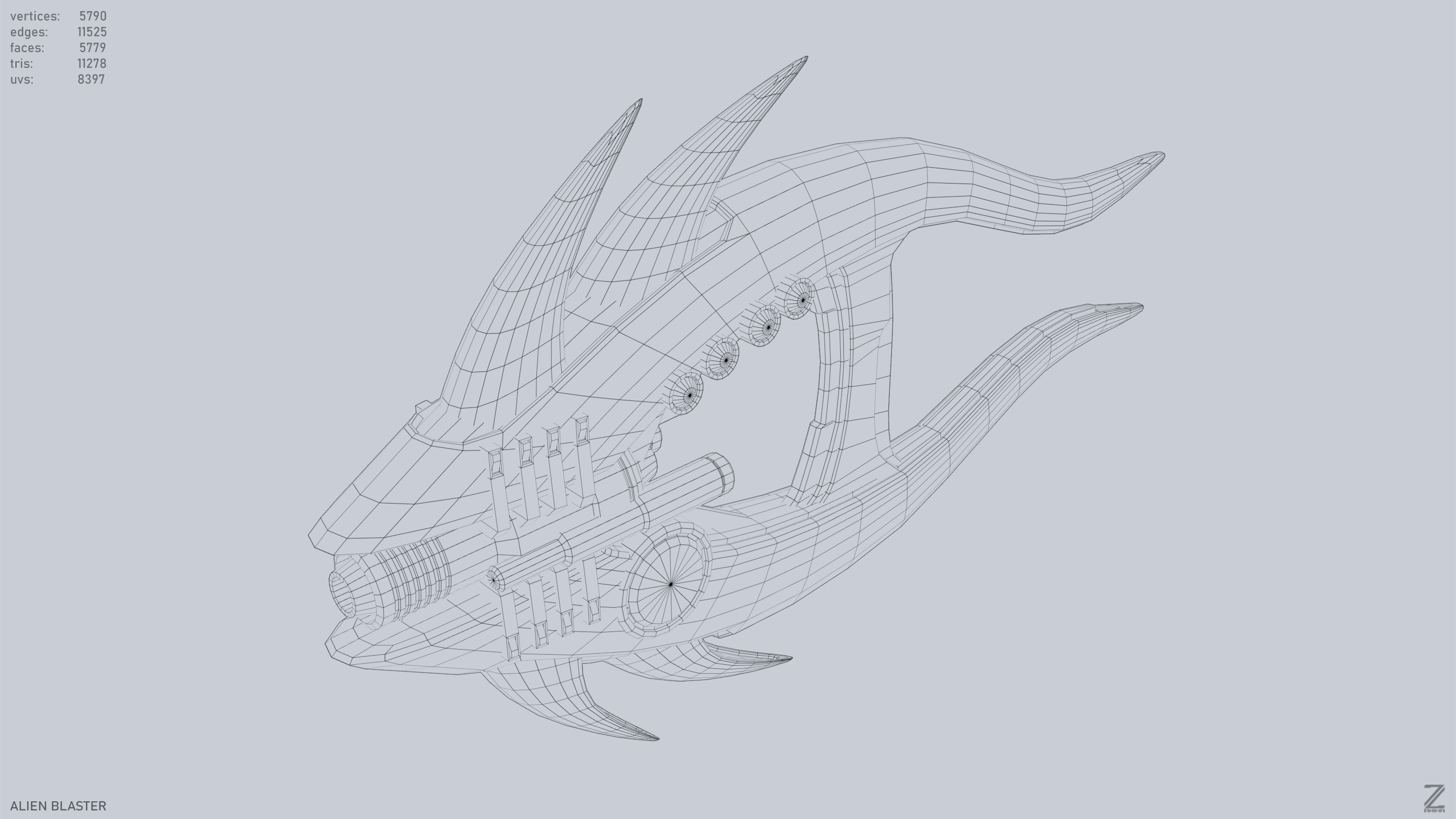 Alien blaster Low-poly 3D model_10