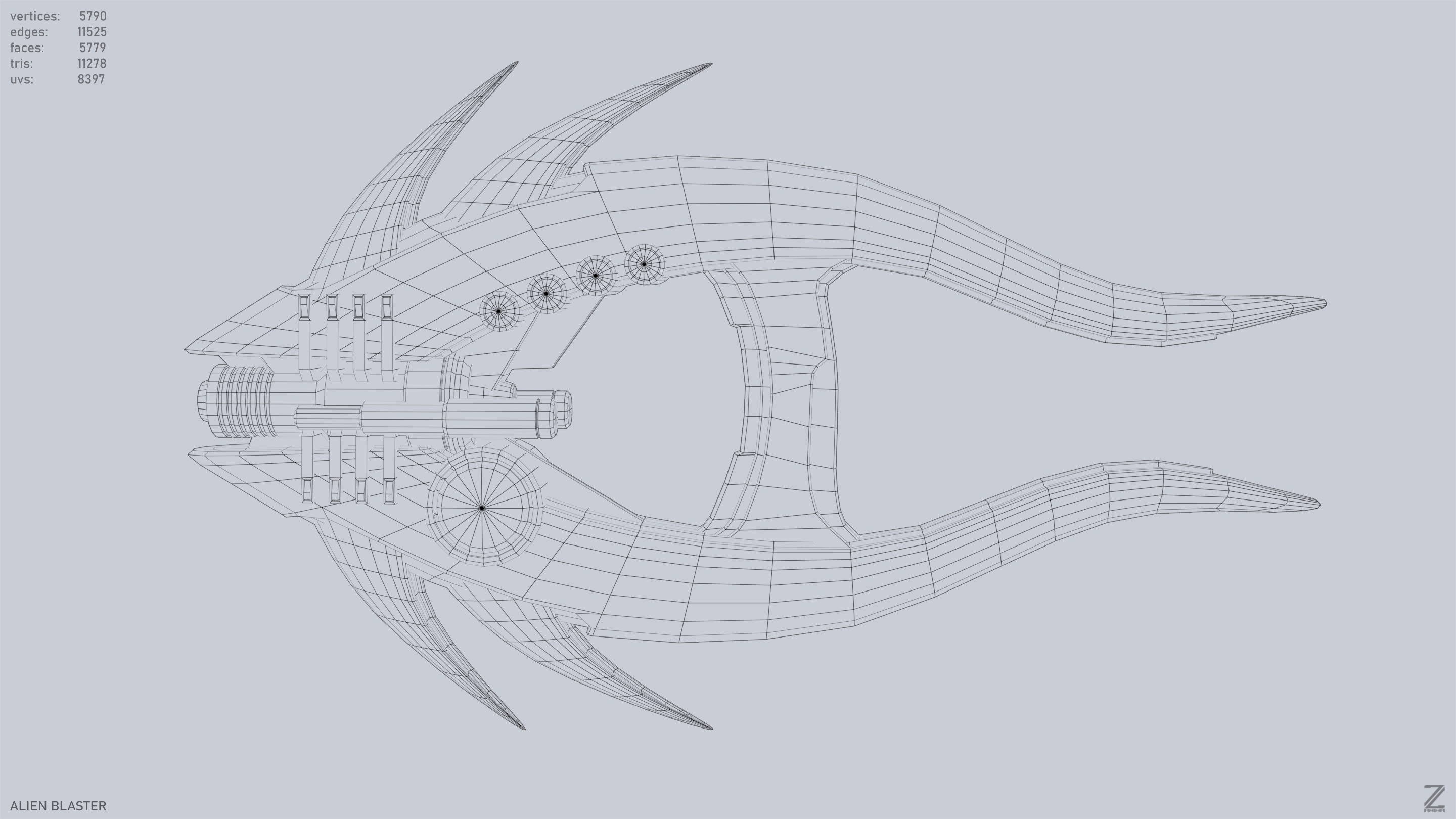 Alien blaster Low-poly 3D model_9