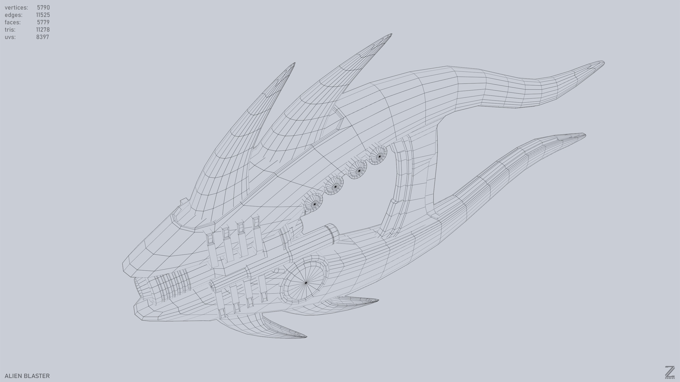 Alien blaster Low-poly 3D model_14